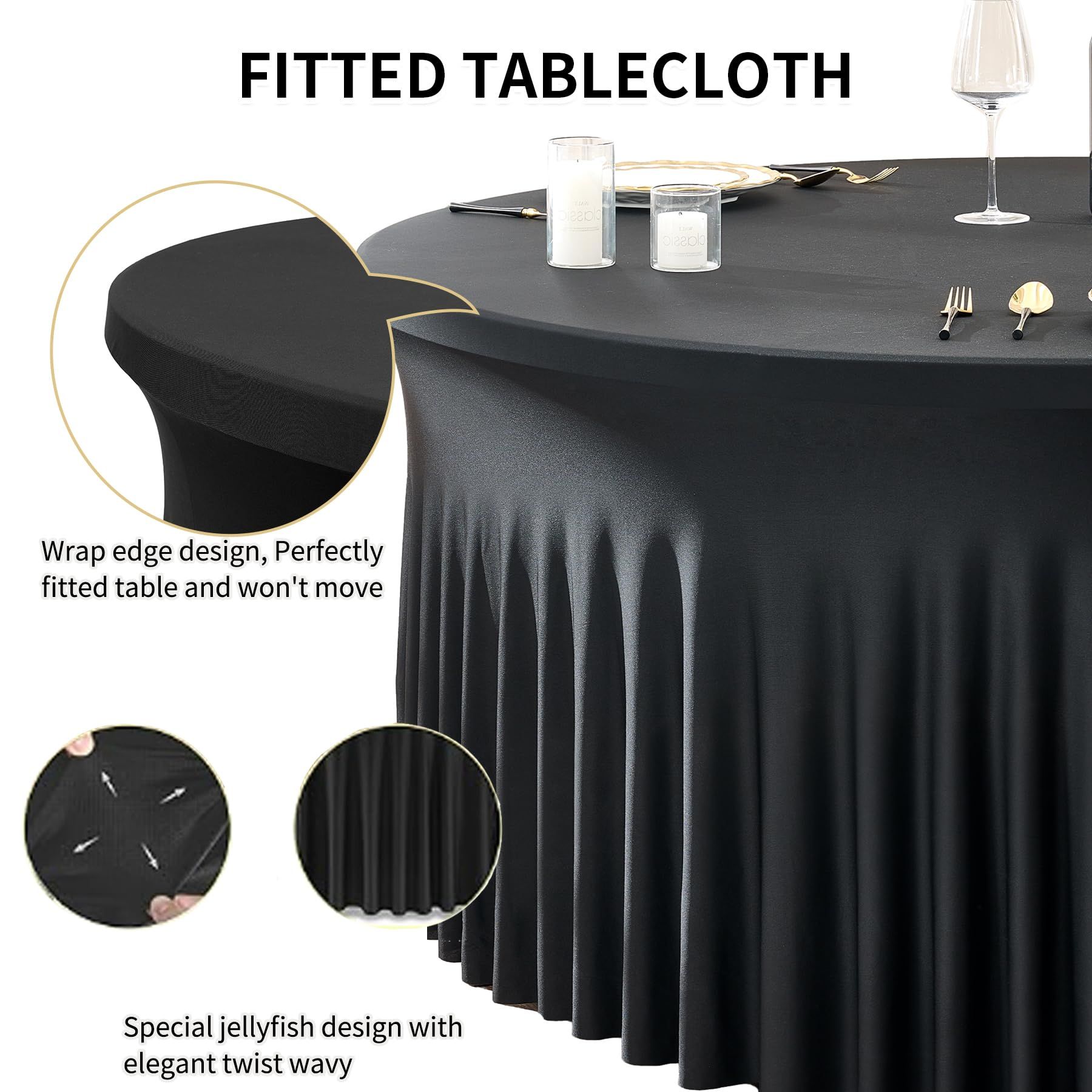 Black Spandex Round Tablecloths 120 inch Fitted for 60 inch Table, Stretchy 5ft Round Tablecloths, Wrinkle Free Round Table Cover โ image 3