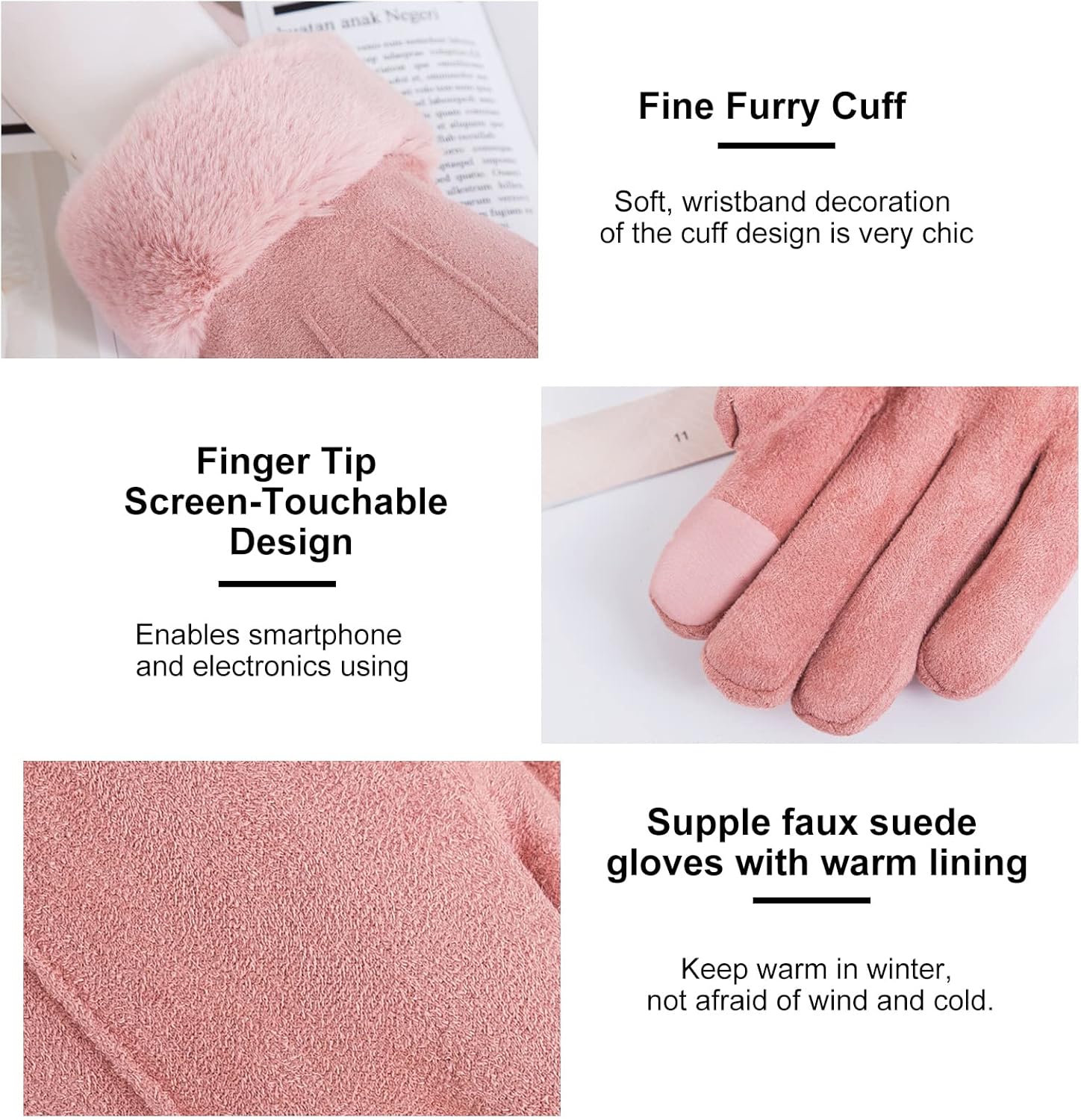 Winter Touch Screen with Soft Velvet Lining, Stylish Faux Suede Leather & Polyester Design for Women โ image 3