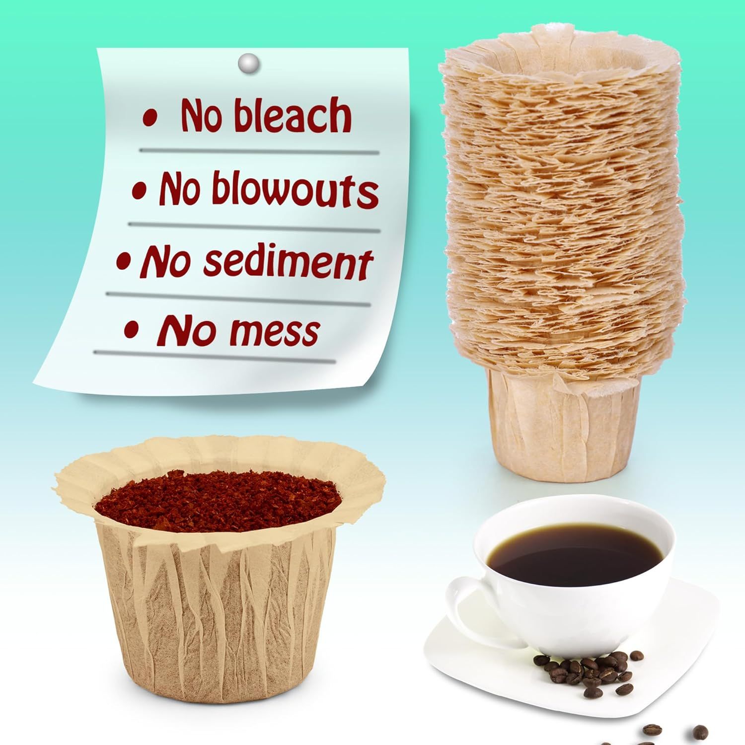 Disposable Coee ilters, 100 Count Natural Paper ilters Compatible with Keurig Brewers Single Serve 1.0 and 2.0, it all Reusable Coee Pods(Natural 100) — image 6