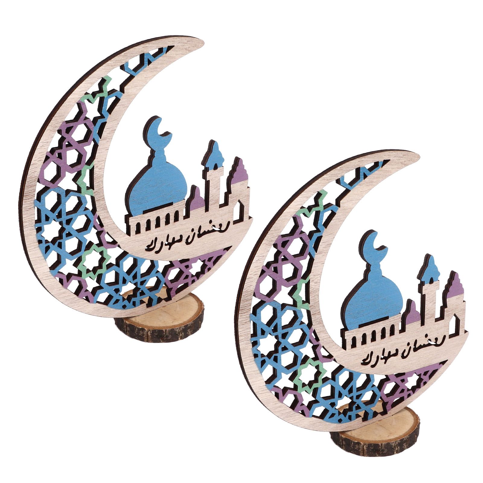 Wood Moon Ornaments Eid Mubarak Moon Decoration Enhances Festival Ambient for Home Restaurant CafeJM00444 — image 3