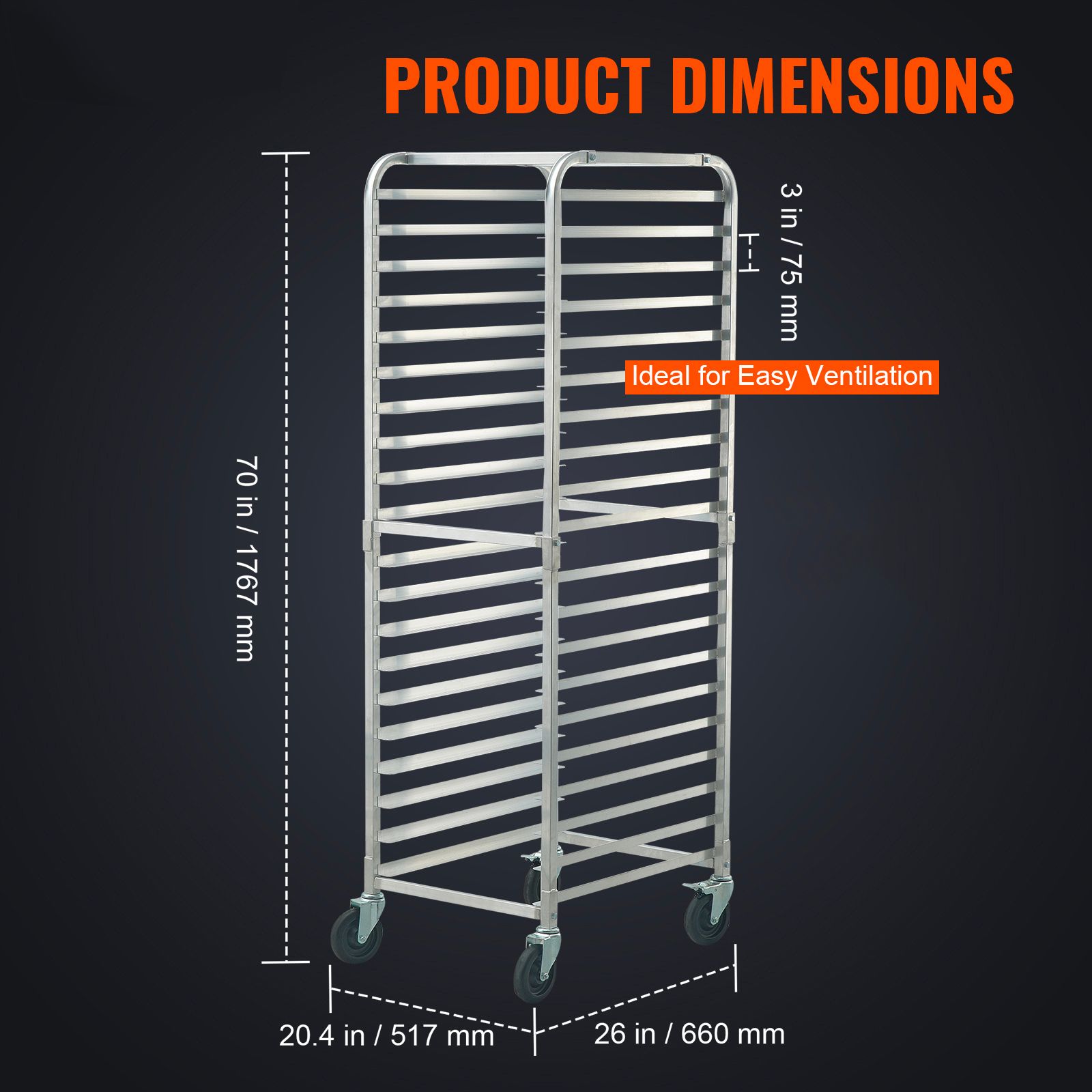 Bun Pan Rack, 20-Tier Commercial Bakery Racks with Brake Wheels, Aluminum Racking Trolley Storage for Half & Full Sheet, Speed Rack For Kitchen Home, Bread — image 2