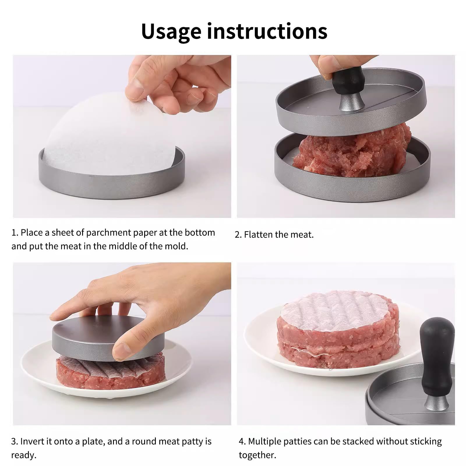Hamburger Press Patty Maker, Stuffed Burger Press with 100 Pcs Wax Hamburger Patty Paper, Non Stick BBQ Grill Accessories — image 3