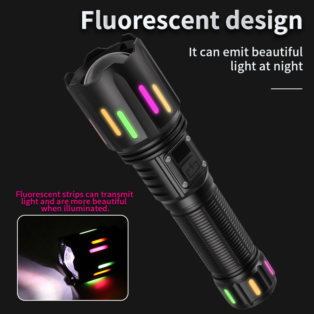 High power white laser LED flashlight, waterproof Type-C rechargeable zoom flashlight for outdoor use - including 26650 battery — image 2