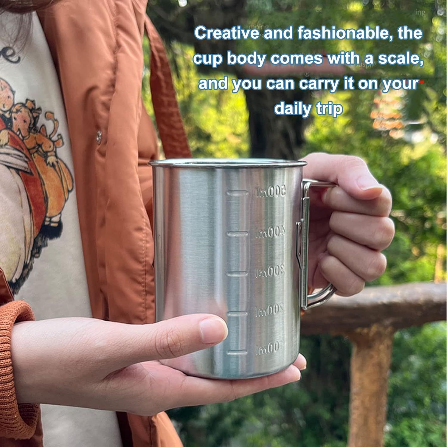 Stainless Steel Camping Cup, 500ml Fireproof Metal Cup with Lid and Foldable Handle, High Temperature Direct Heating, Great for Backpacking โ image 4