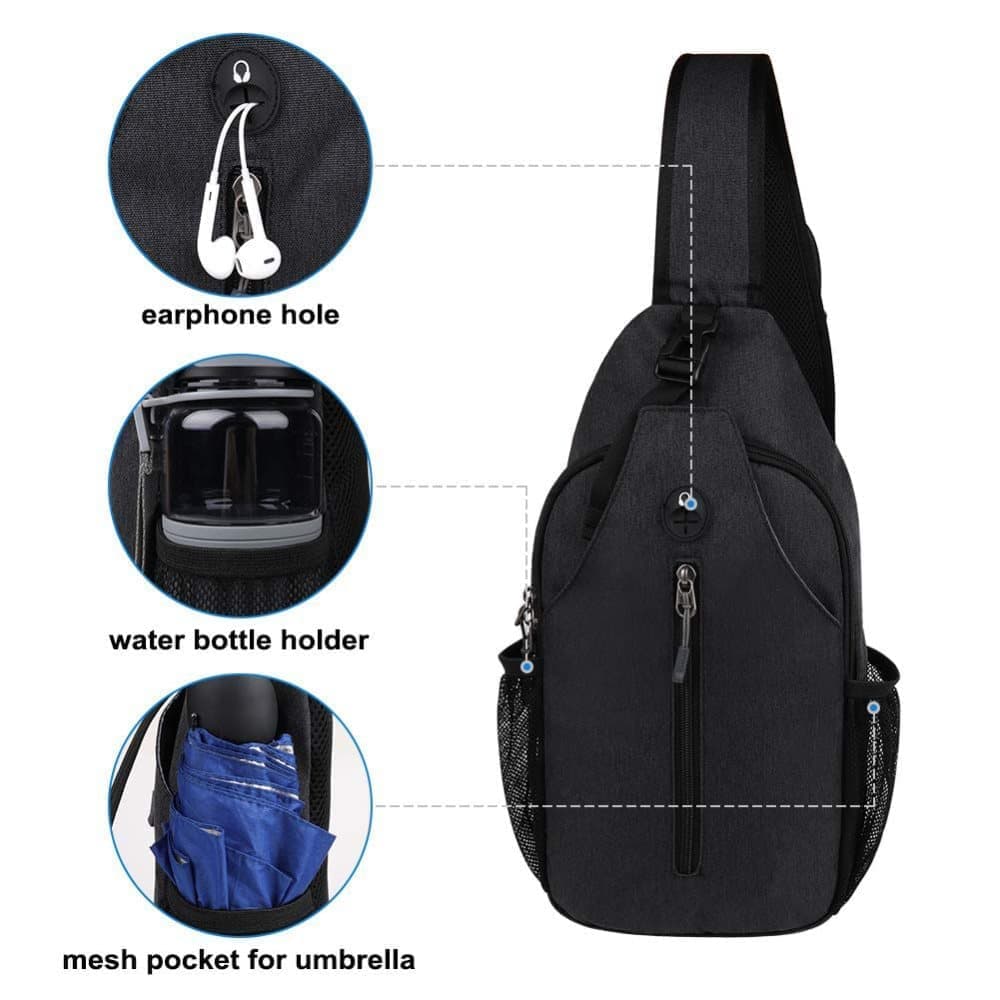 Multifunctional Shoulder Bag Crossbody Chest Backpack with Headphone Jack, Unisex for Hiking Travel Climbing, Yellow — image 3