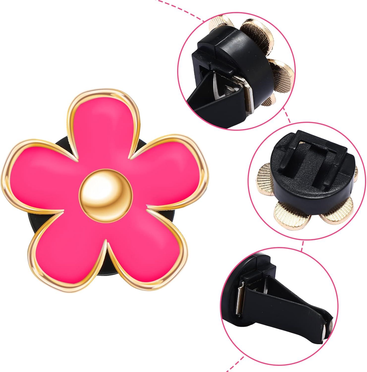 6 Pcs Daisy Flower Air Vent Clip Accessories Air Conditioning Outlet Clip Car Air Freshener Dashboard Accessories Charm Car Inter Decor(3 cm, 3.3 cm,Red, Pink — image 3