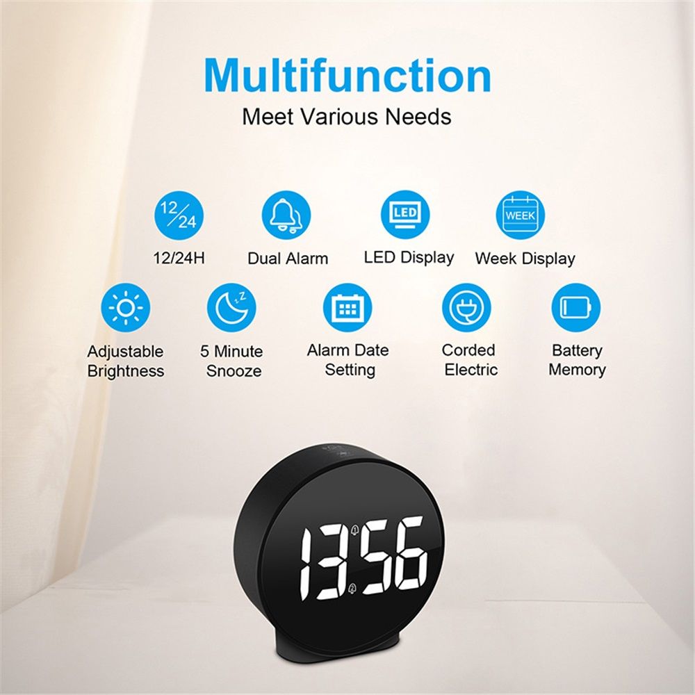 Digital Clock: Cordless Small Alarm Clock for Bedroom Travel - Large Numbers Dimmers for All Ages White Digits(Battery not included) — image 4