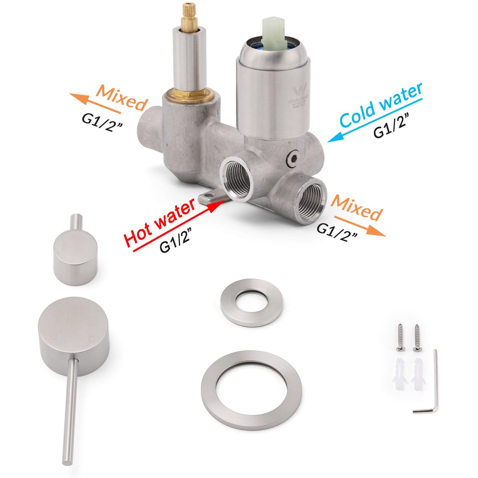 Brushed Nickel Round Bathroom Small Face Shower Mixer 2 Way Diverter Switch Set — image 4