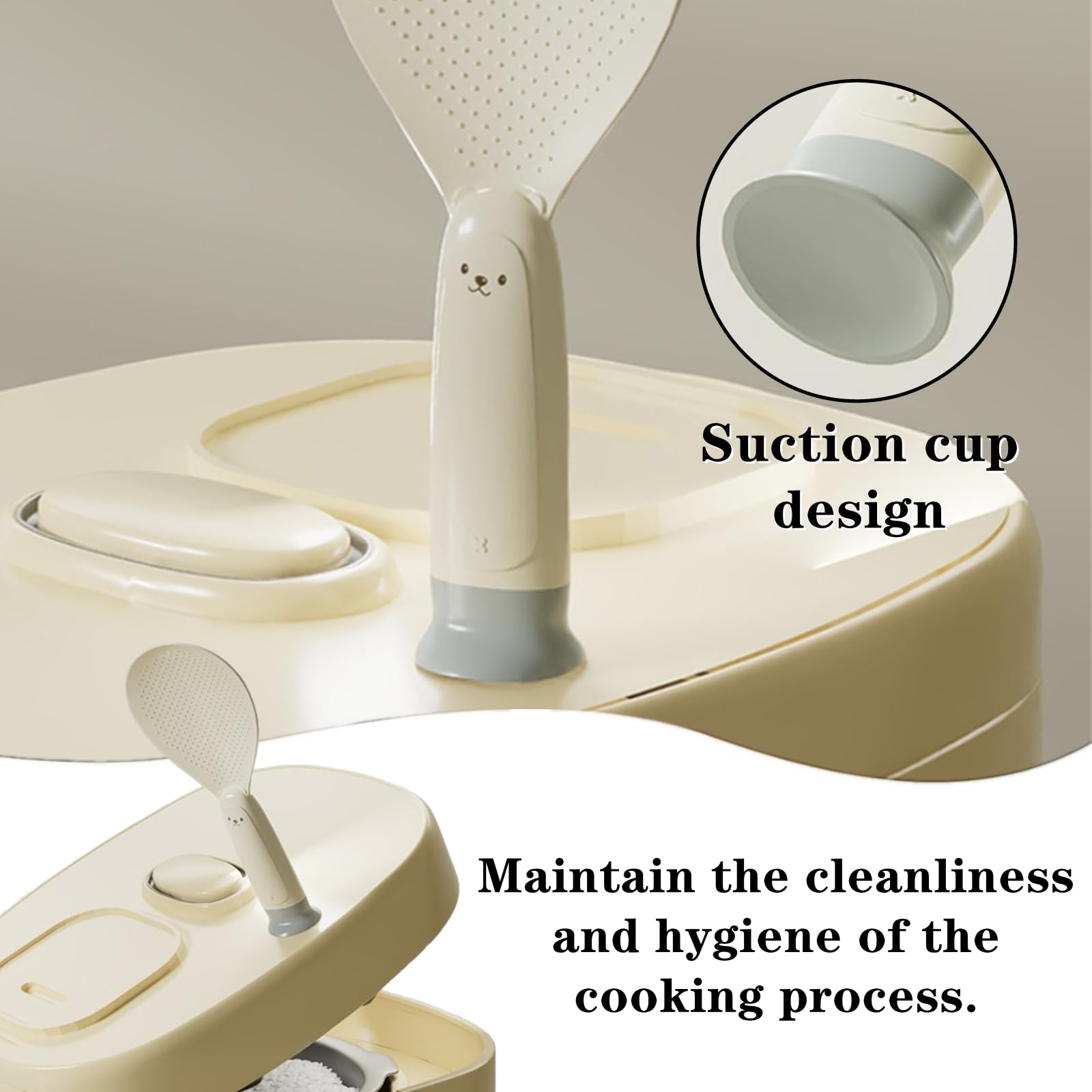 2 Pieces Non-Stick Standing Rice Spoon with Upright Handle for Rice Cookers, Sushi, Serving and Clean Kitchen Benchtops, Beige — image 5