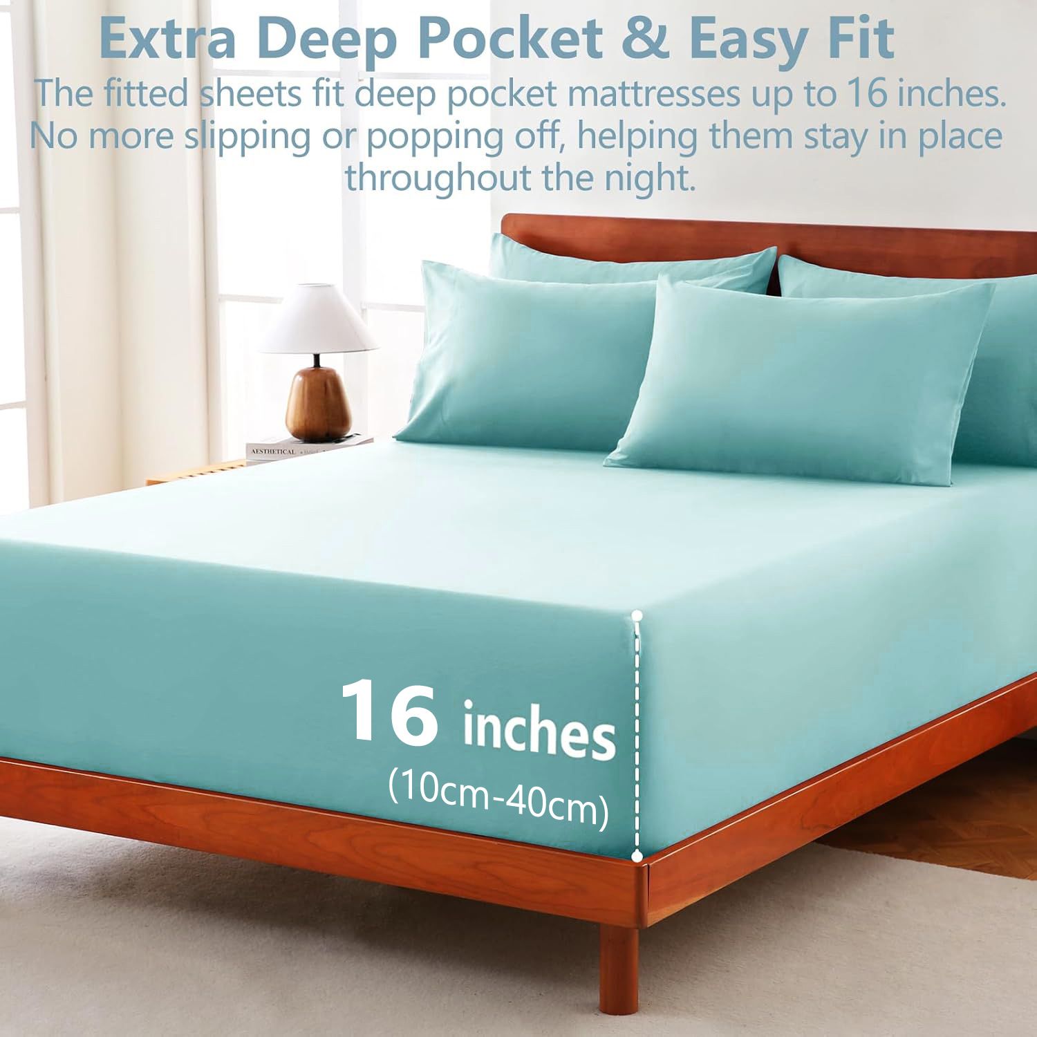 Hotel Soft Bed Sheet Set- Bedding Sheets & Pillowcases -Breathable Bedding - Wrinkle, Fade, Stain Resistant-Deep Pocket Flat Fitted Bed Sheet Set(Ice — image 2