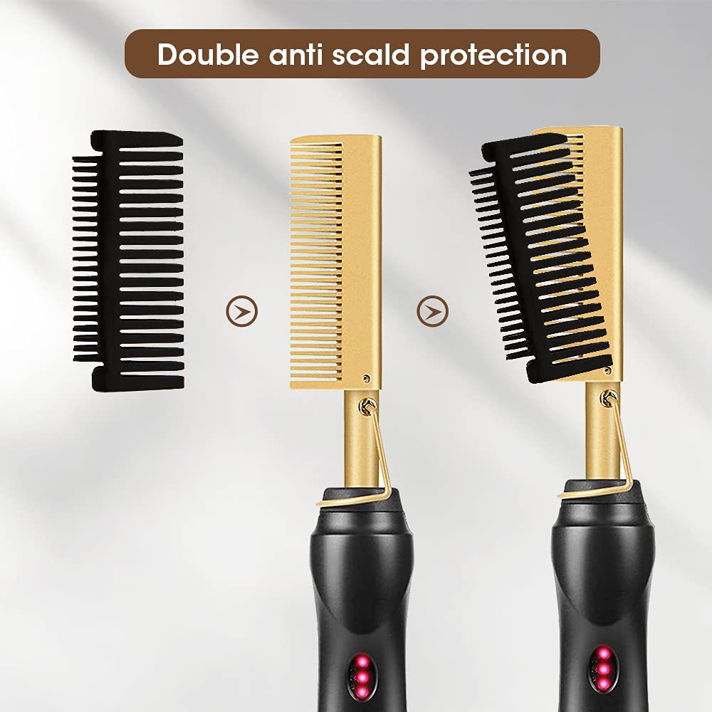Gold and Black Electric Hot Comb Hair Straightener - Fast Heating Styling Tool with 3 Temp Settings & Anti-Scald Guard โ image 4