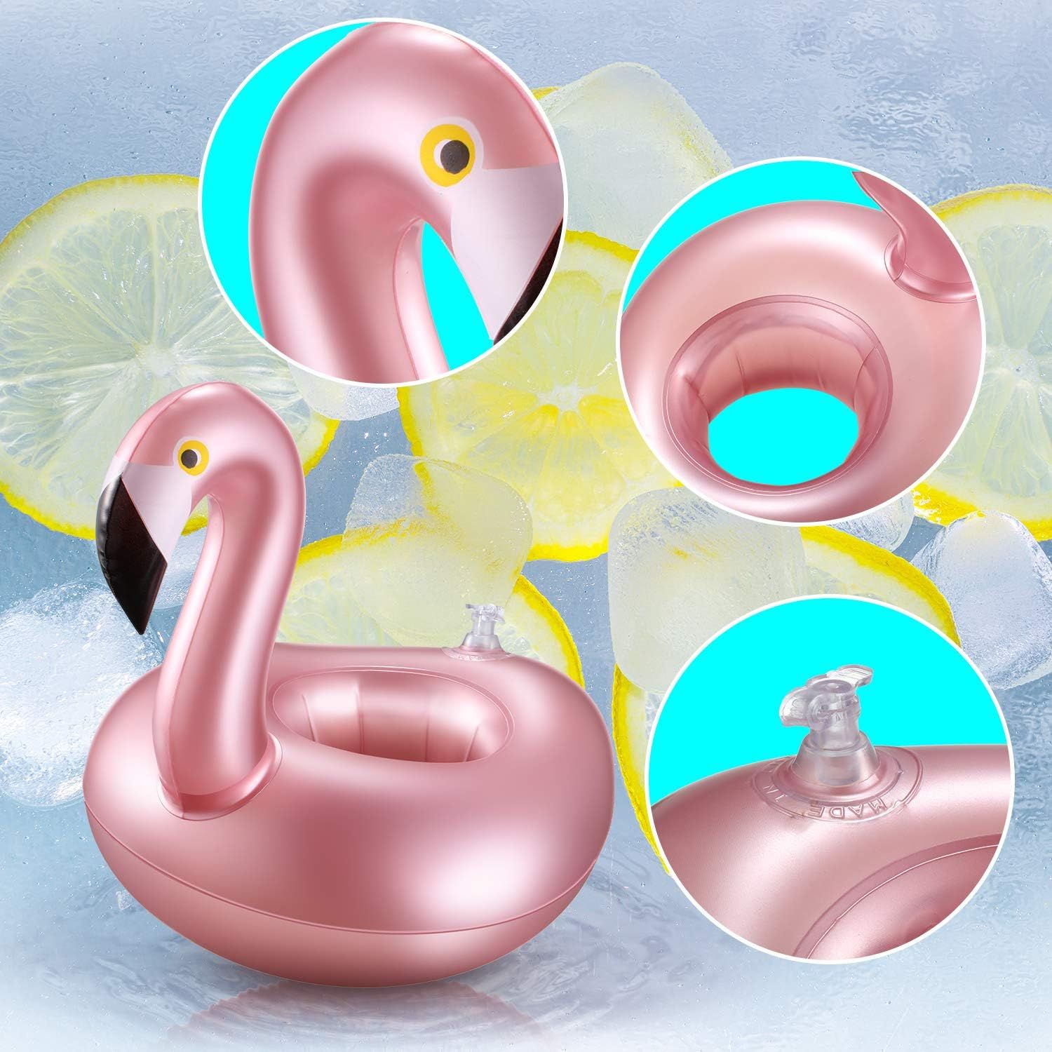 12 Pcs Inlatable Drink Holder lamingo Drink loats Reusable Inlatable Cute Animal Cup Coasters Pool Cup Holders or Summer Swimming Party — image 5