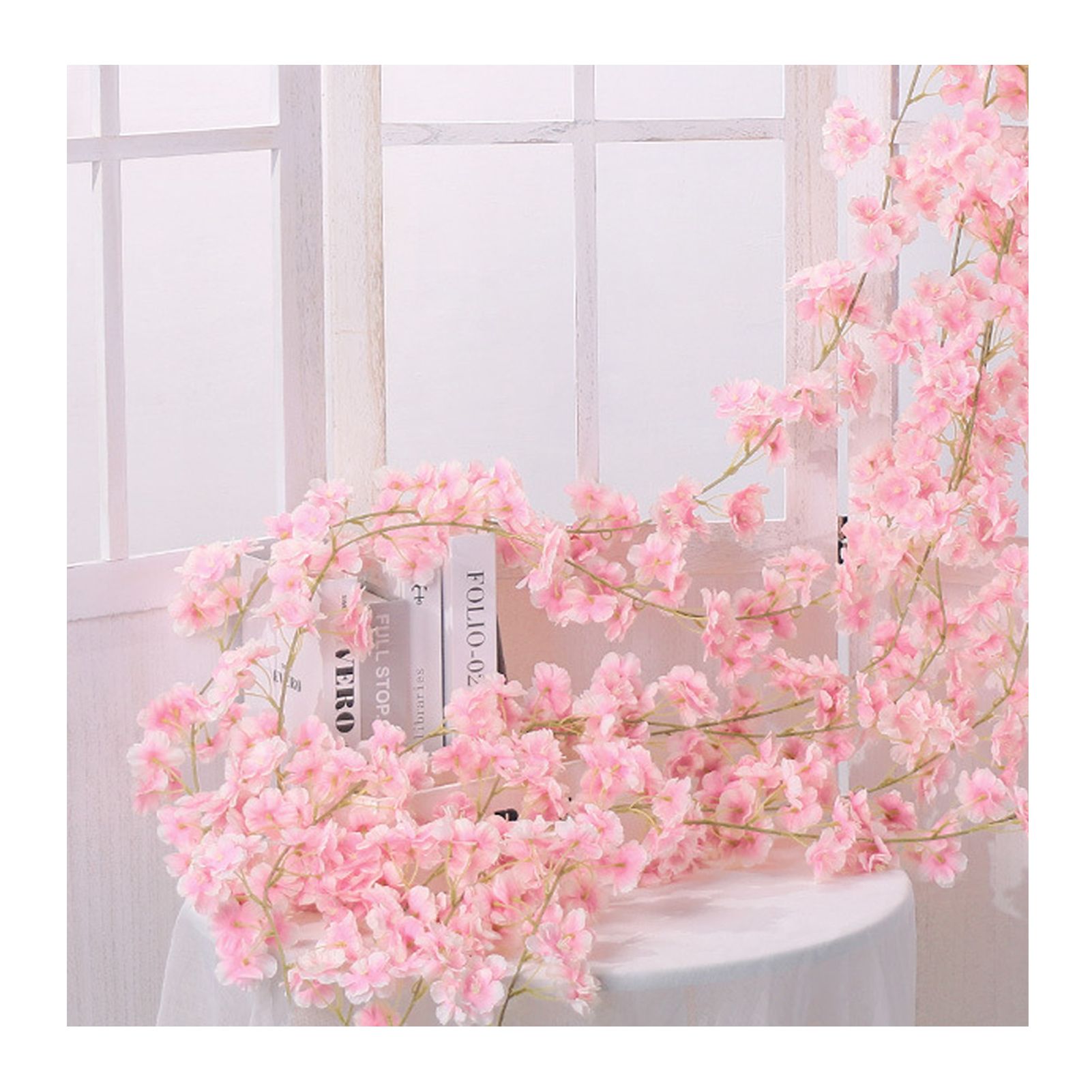 Artificial Flower Rattan Single 1.8m 135pcs Flowers Head Vivid Decorative Silk Plastic Hanging Fake Rattan for Decoration Flesh Pink — image 3