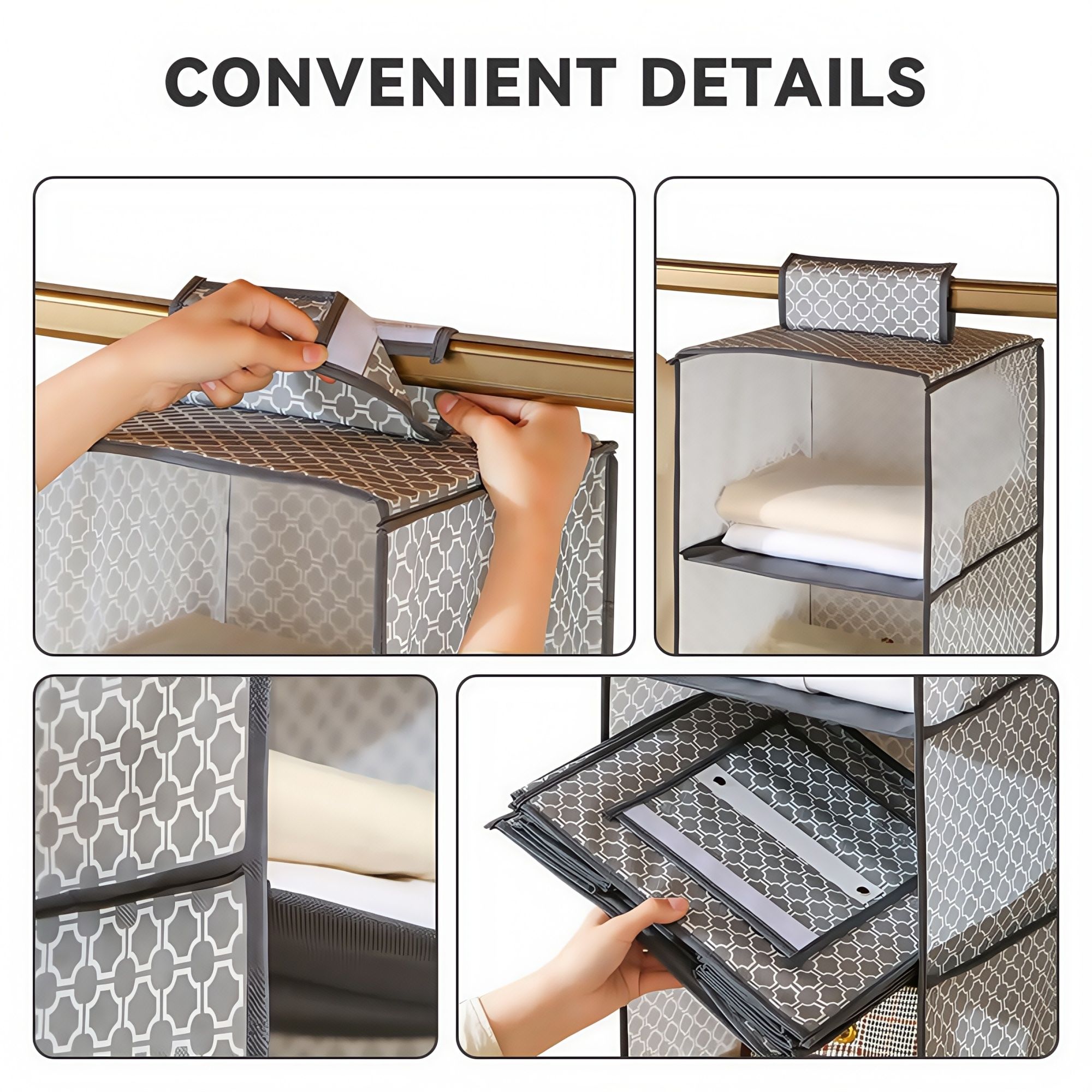 2 Pack Shelves Hanging Organizer-Foldable 6 and 8 Section Hanging Shelves,Natural Canvas Closet Organizer for Sweater Shoe Srotage β image 3