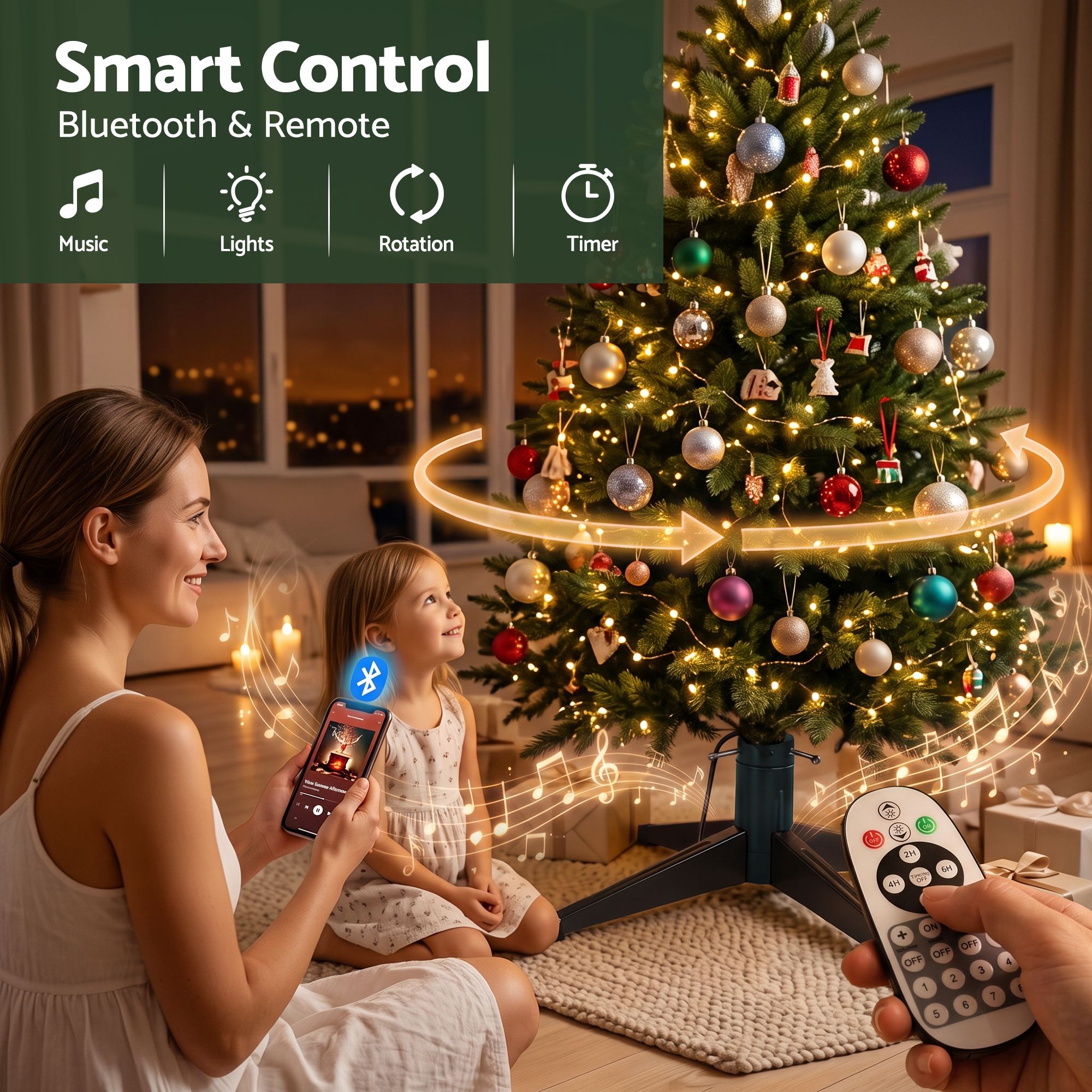Jingle Jollys Christmas Tree Stand 360° Rotating for Xmas Tree Up to 2.7M with Remote Control — image 4