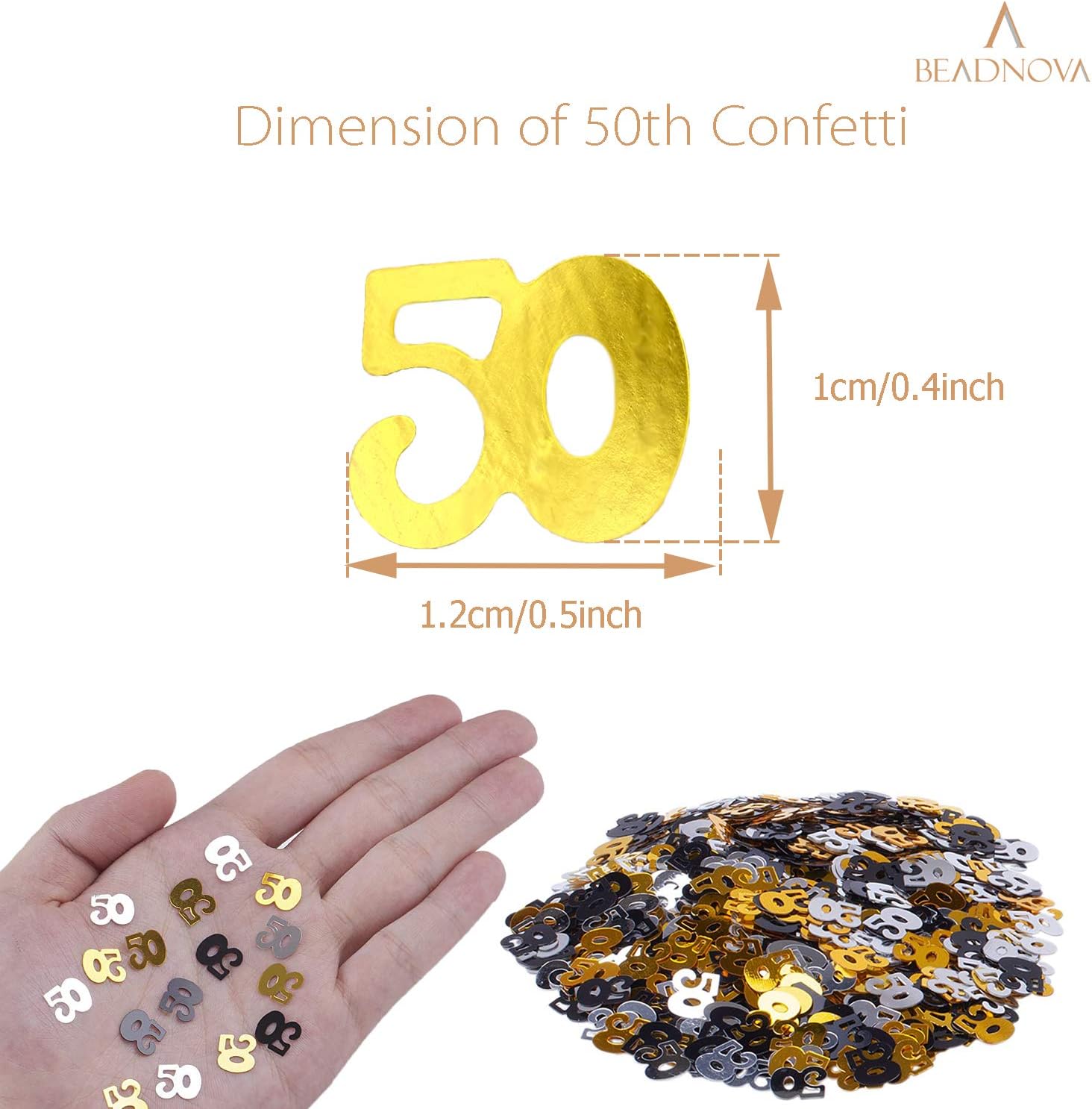 50th Birthday Confetti Fifty Years Old 50 Anniversary Number Confetti for Birthday Party Decor Wedding Table Decoration (1oz, Gold Silver Black Mix) β image 2