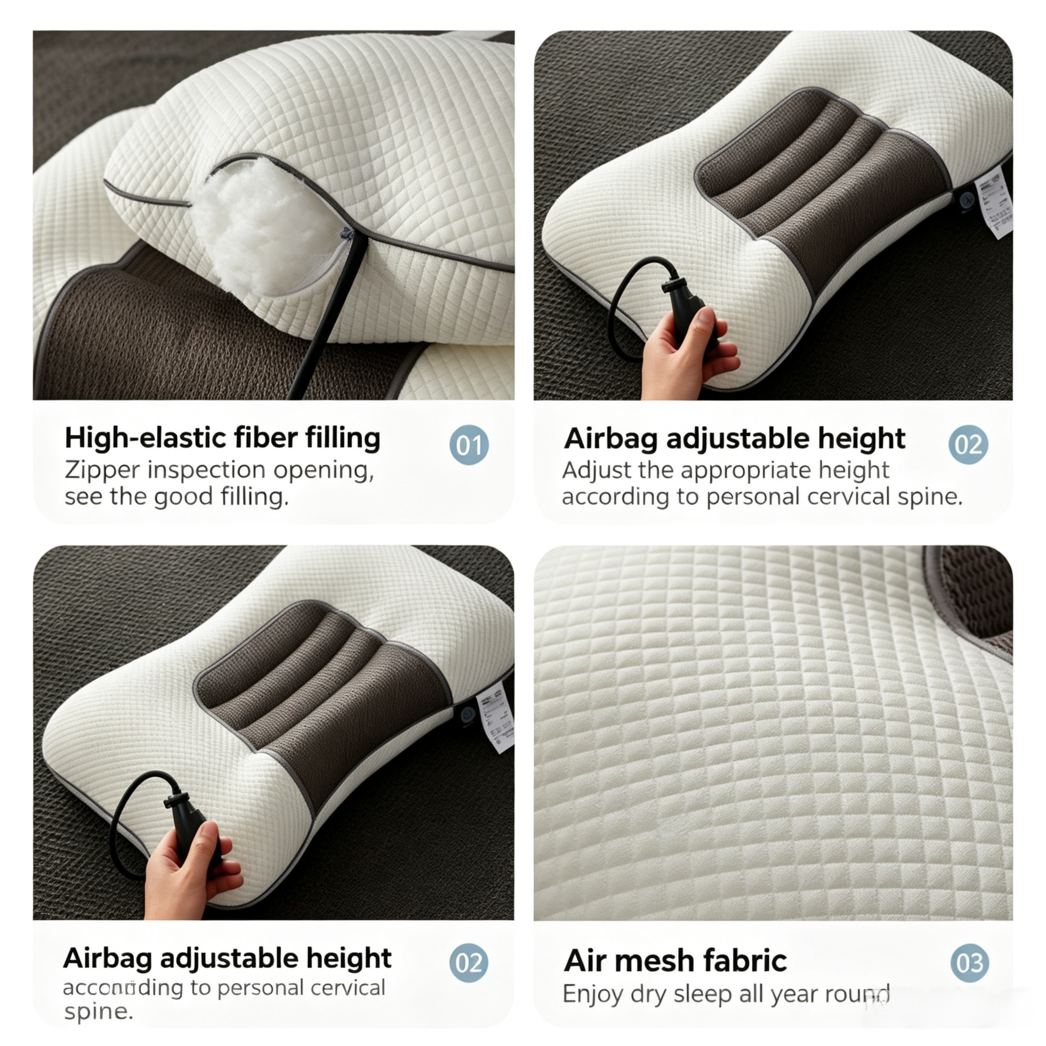 Grey Airbag Adjustable Cervical Neck Support Pillow - All Reason High Resilient Ergonomic Bed Traction Pillow with 4D Textured Massage Nodes and Removable — image 5