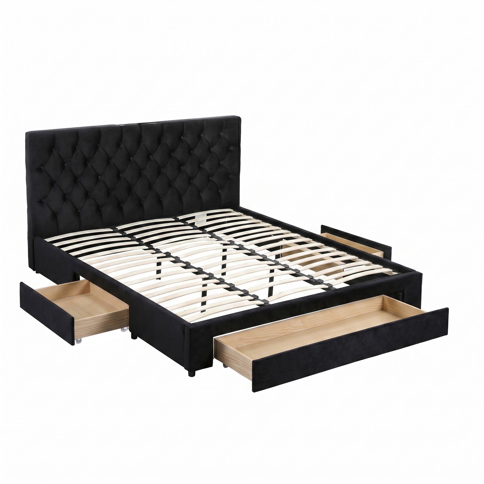 Artiss King Bed Frame Storage Charging Station Upholstered 3 Drawers USB Type-C โ image 2
