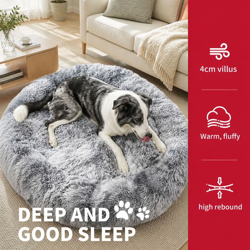 Dog Cat Pet Calming Bed Warm Soft Plush Round Nest Comfy Sleeping Washable Zip โ image 4