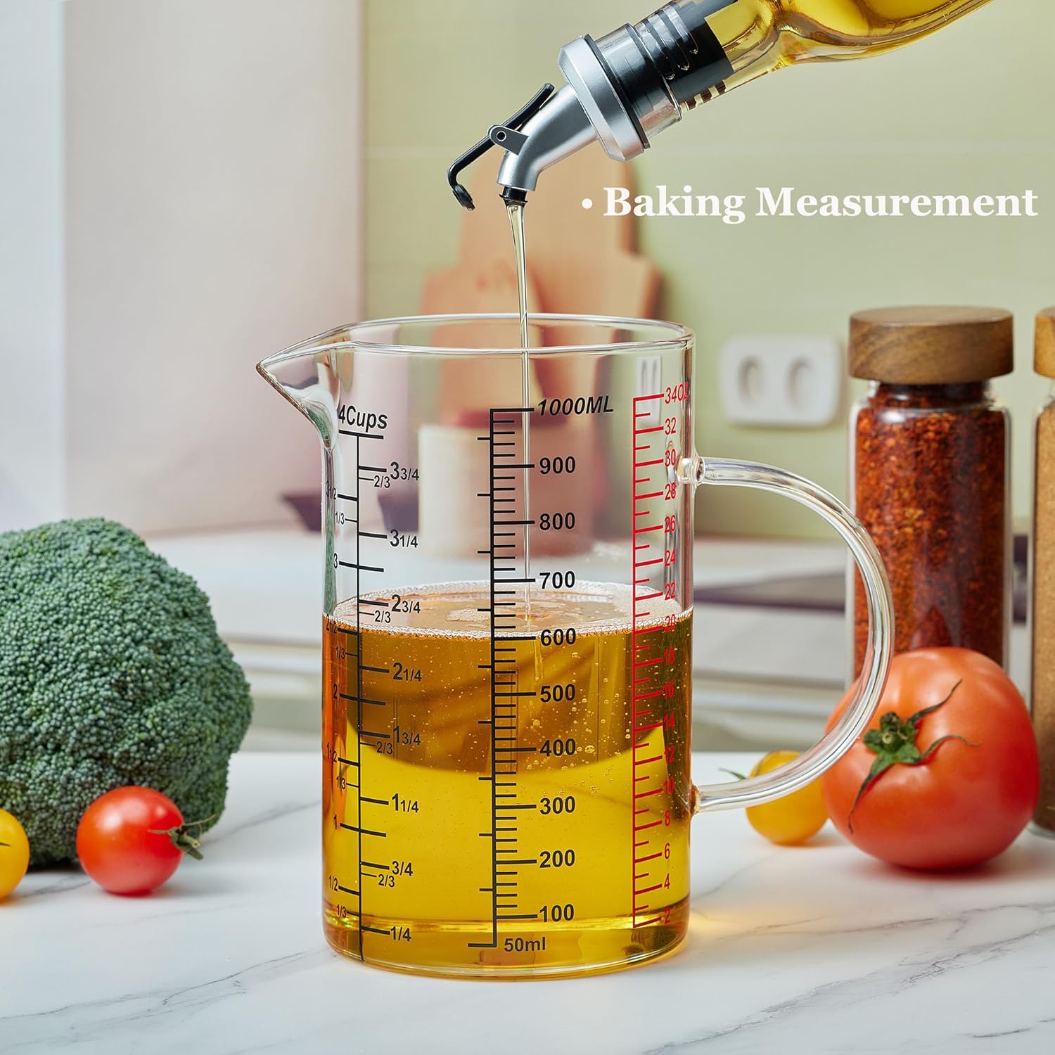 Glass Measuring Cup-[Insulated handle | V-Shaped Spout]-Made of High Borosilicate Glass Measuring Cup for Kitchen or Restaurant, Easy to Read, 1000 ML (32 Oz — image 5