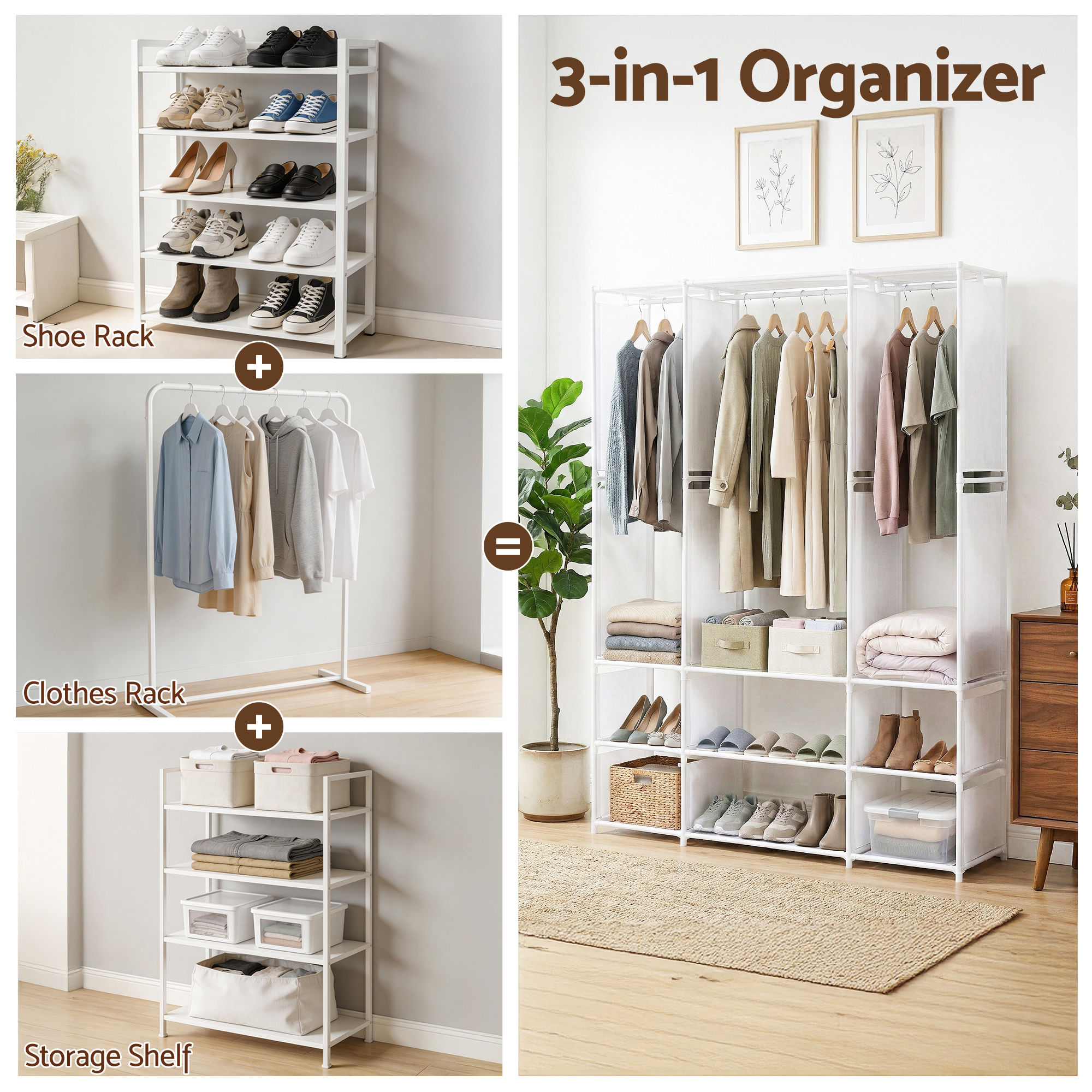 Artiss Large Portable Clothes Closet Wardrobe with Open Shelf White โ image 6