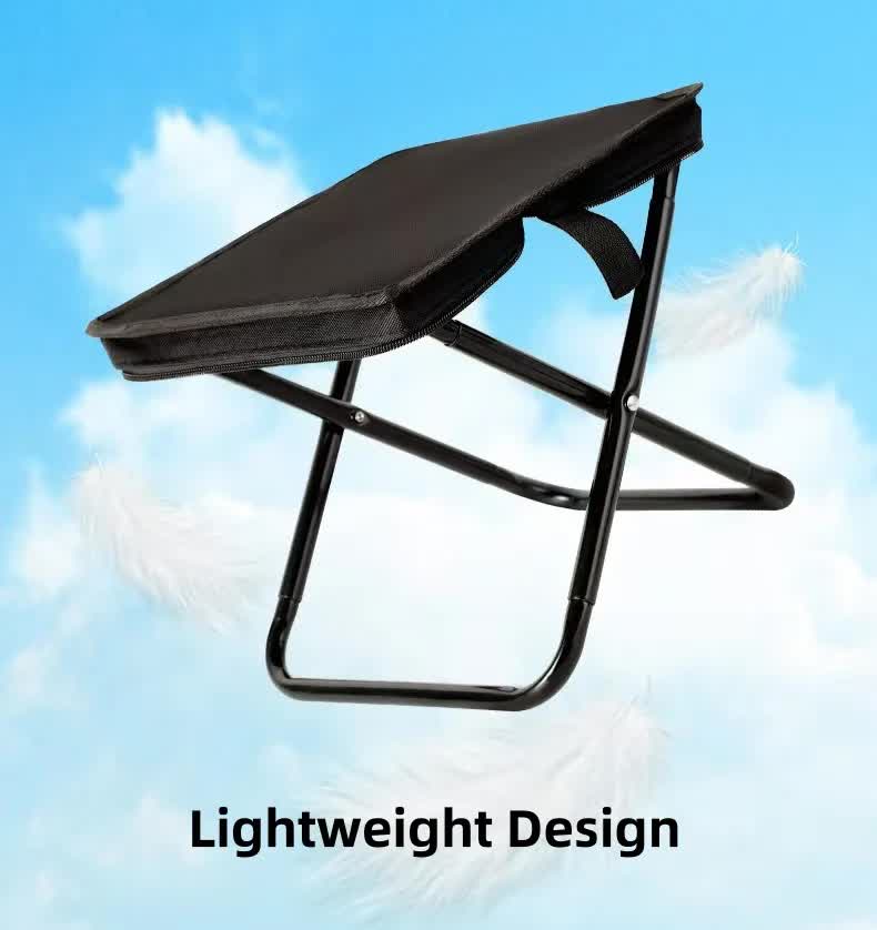 Black Outdoor Folding Stool with Carrying Handle - Portable Camping Seat, Fishing Chair, Collapsible Zipper Stool for Outdoors, Queueing, and More — image 5