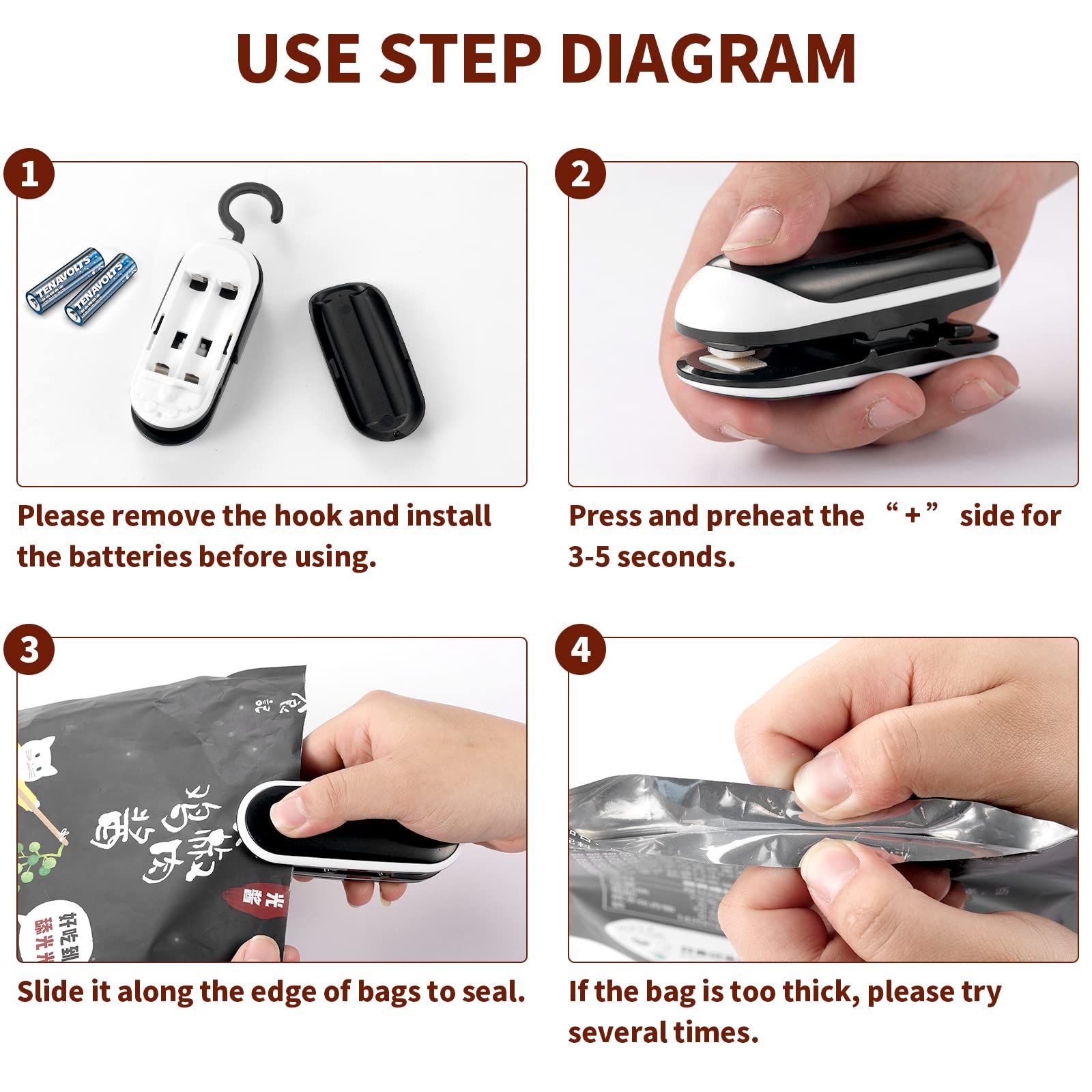 Mini Bag Sealer, 3 Packs Portable Heat Vacuum Sealers, Chip Bag Sealer with Cutter 2 in 1 Heat Sealer Food Sealer Bag Resealer — image 4