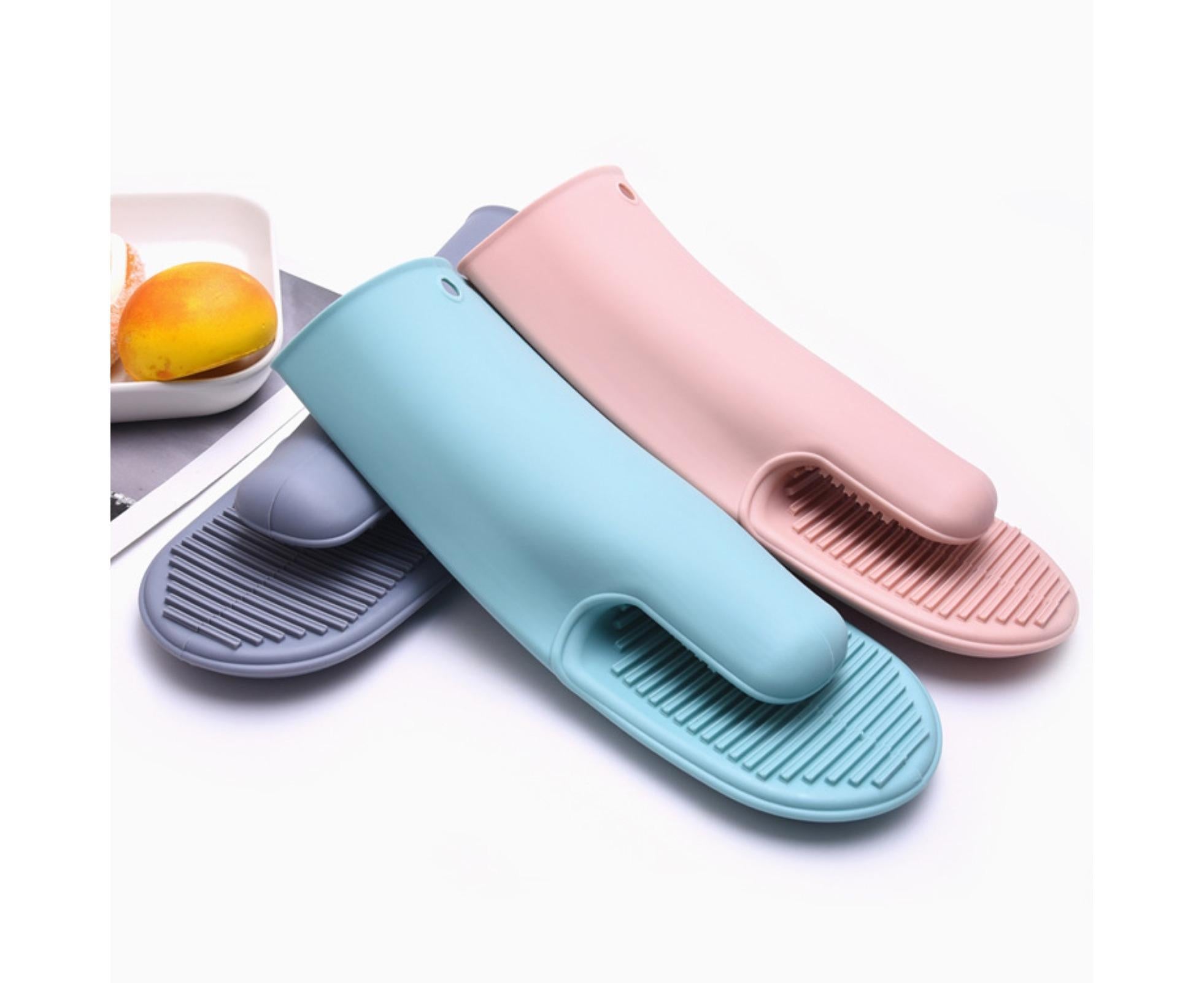 Heat Resistant Silicone Non-slip Oven Grilling BBQ Mitts Cooking Baking Gloves-Pink — image 3