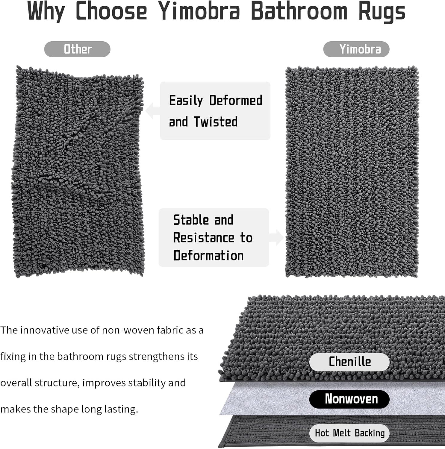 2 Pack Bathroom Rug Sets, Luxury Chenille Shaggy Bath Carpet, Soft Thick, Absorbent Water, Non-Slip, Machine Washable, Dark Grey — image 6