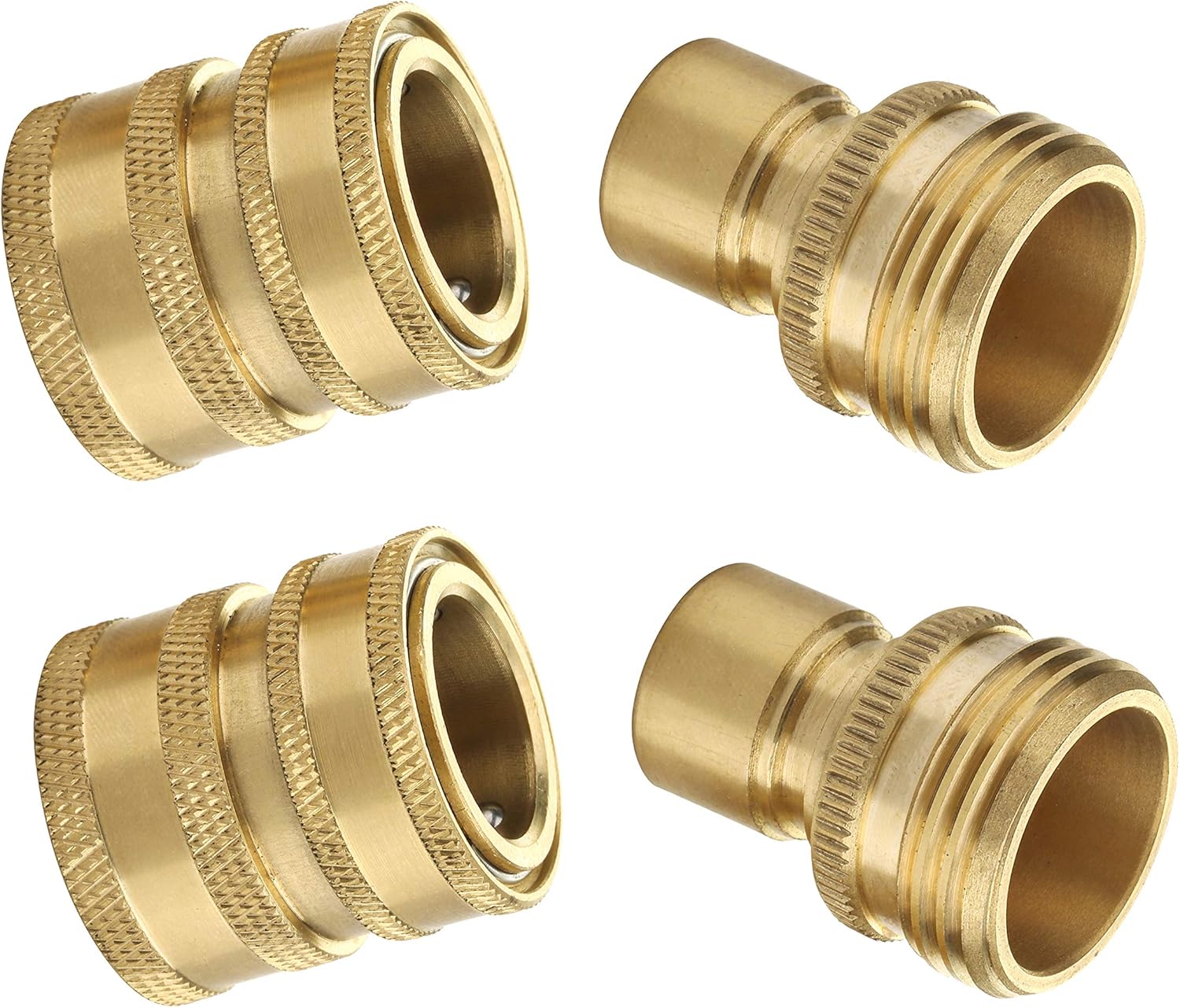 Garden Hose Quick Connect Fittings, 3/4 Inch GHT Solid Brass, Quick Connector Set, 2-Pack