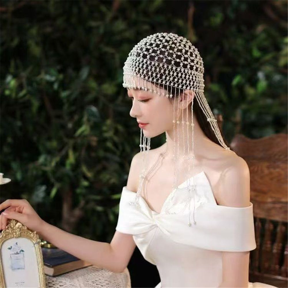 Pearl Flapper Cap Headpiece Head Chain, Jewelry Women Wedding Theme Party Hair Accessories for Women and Girls — image 5