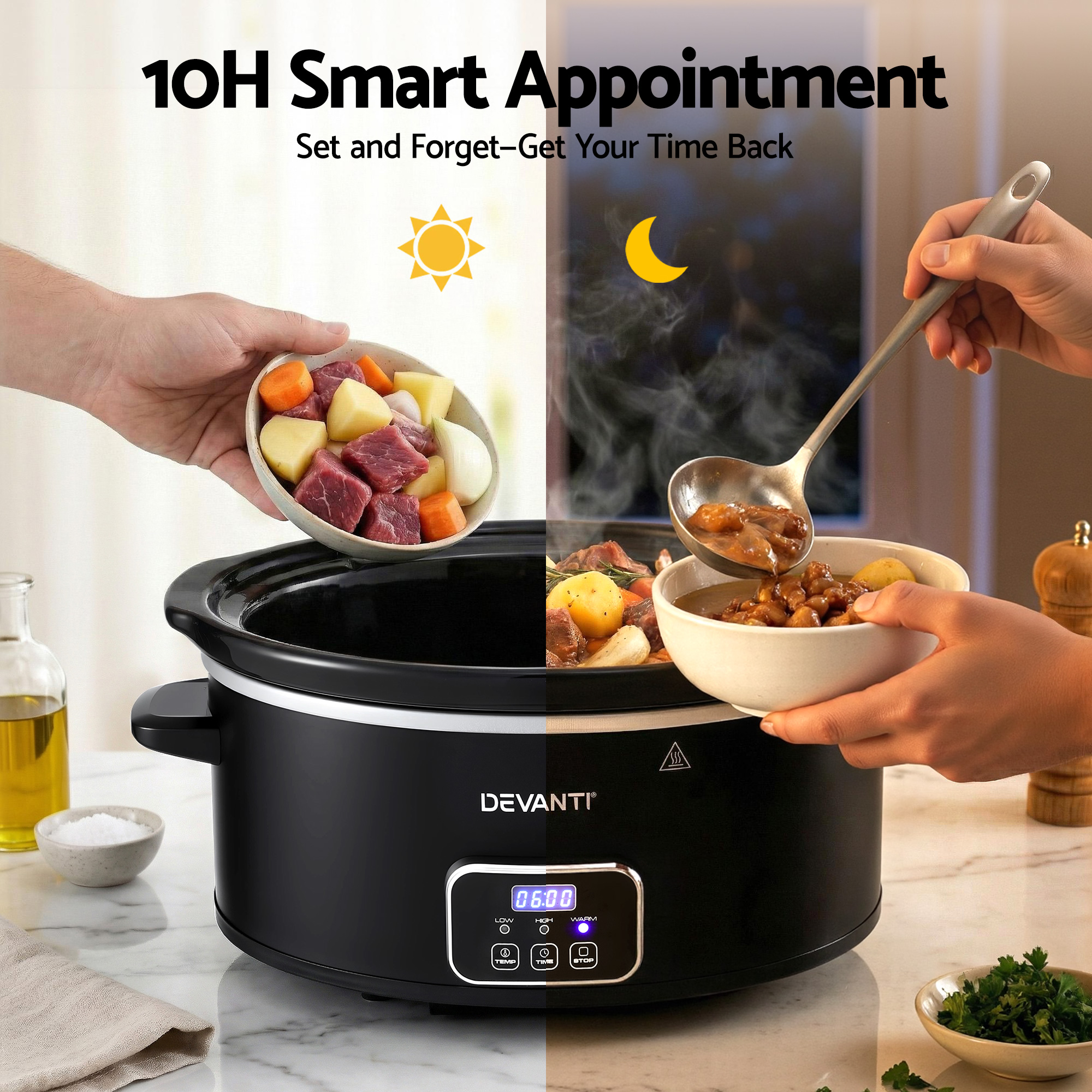 Devanti 5.6L Slow Cooker Electric Multi Cooker with 3 Heat Settings and Keep Warm Function — image 6