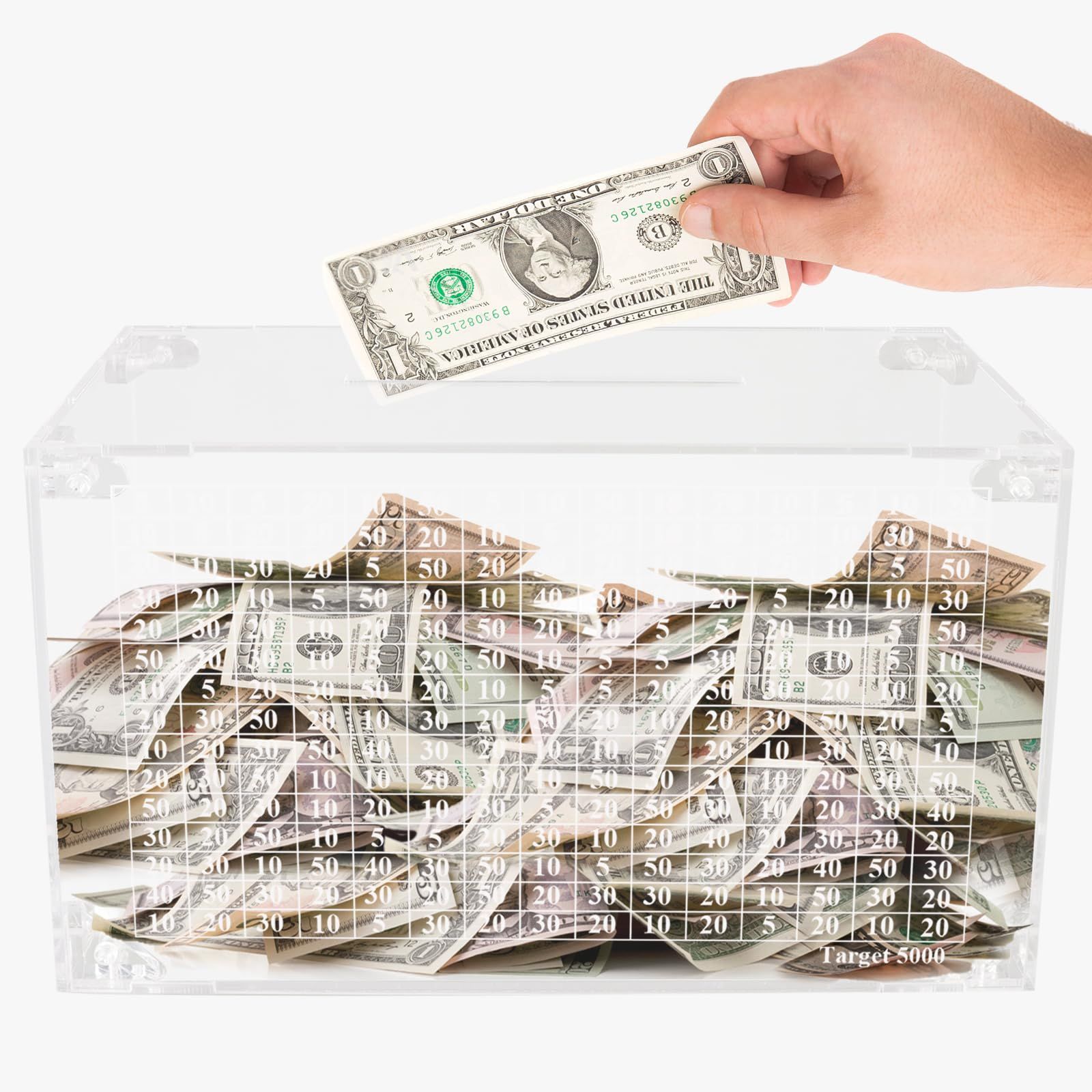 Piggy Bank for Adults, $5000, Clear Coin Bank for Boys and Girls, 225 Days Openable Piggy Bank Money Box, Kids' Money Banks