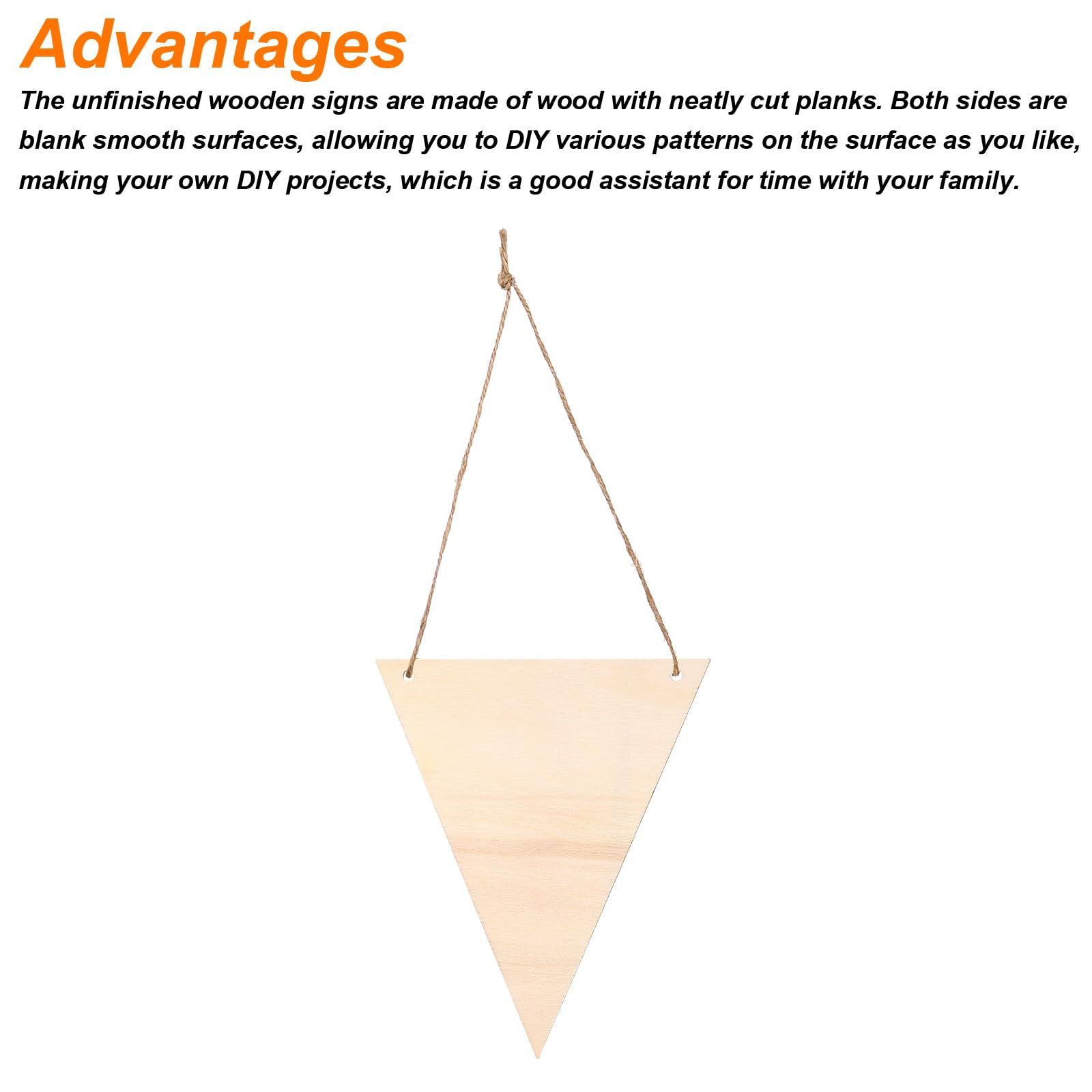 Hanging Wood Sign with Rope, Triangle Shape Wooden Label 4.7"x4" Blank Wooden Crafts for DIY Projects, Christmas, Pack of 20 — image 4