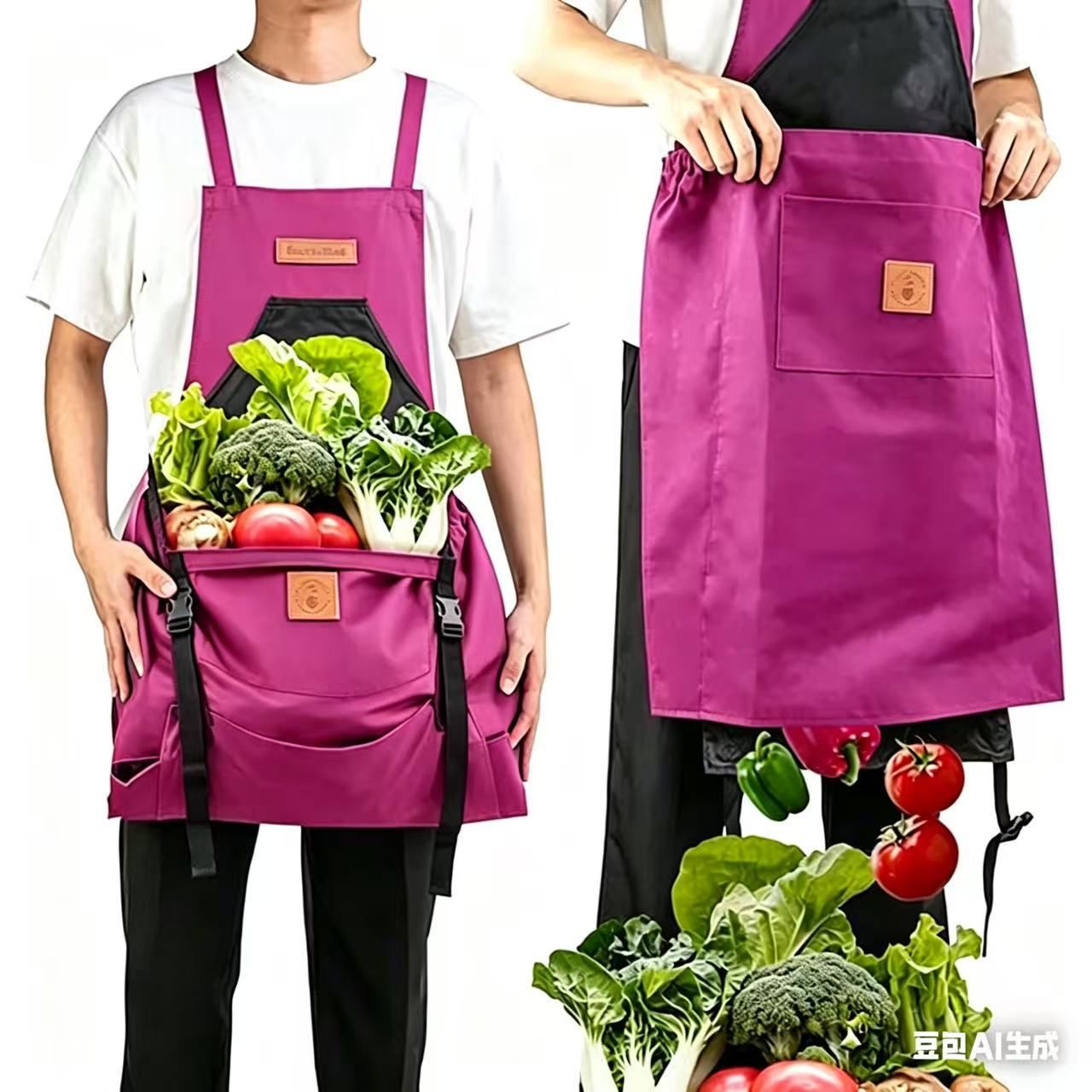 Oxford Cloth Waterproof Gardening Apron, Large Capacity Kangaroo Pocket, Cross Back Straps Comfortable, Great Helper for Picking and Weeding(purple)