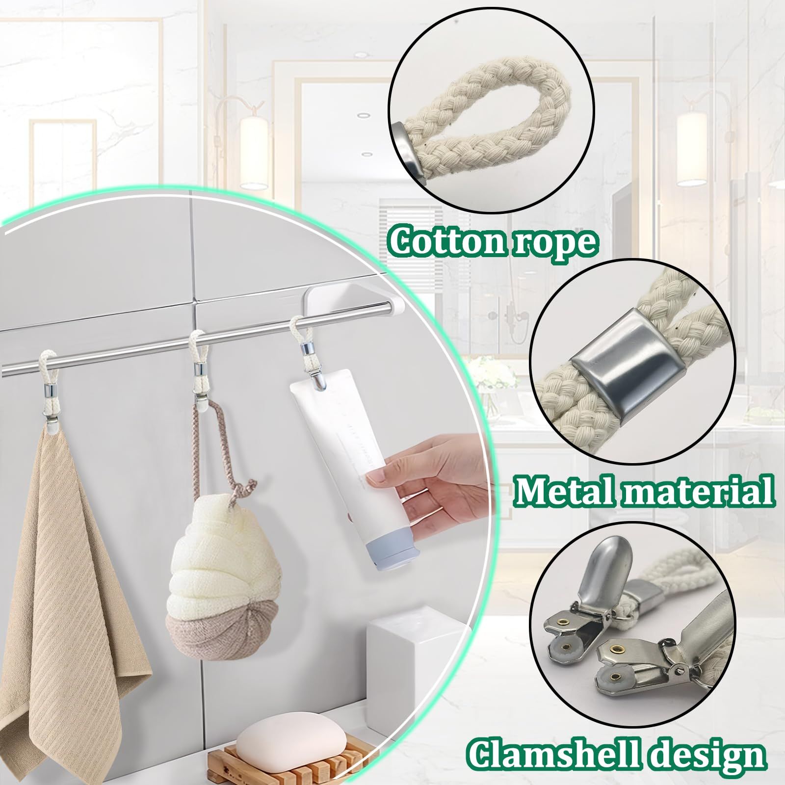 4 Pack Towel Hook Holder Braided Cotton Loop Towel Hangers Metal Clip Towel Hangers Rack Hand Towel Hook Tea Towel Holders โ image 2