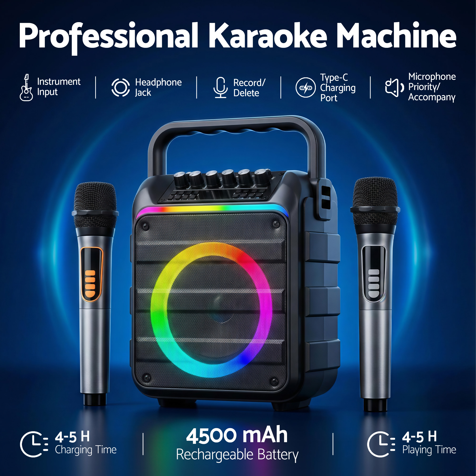 Alpha Portable Karaoke Machine with 2 Wireless Microphones Bluetooth 5.3 — image 6