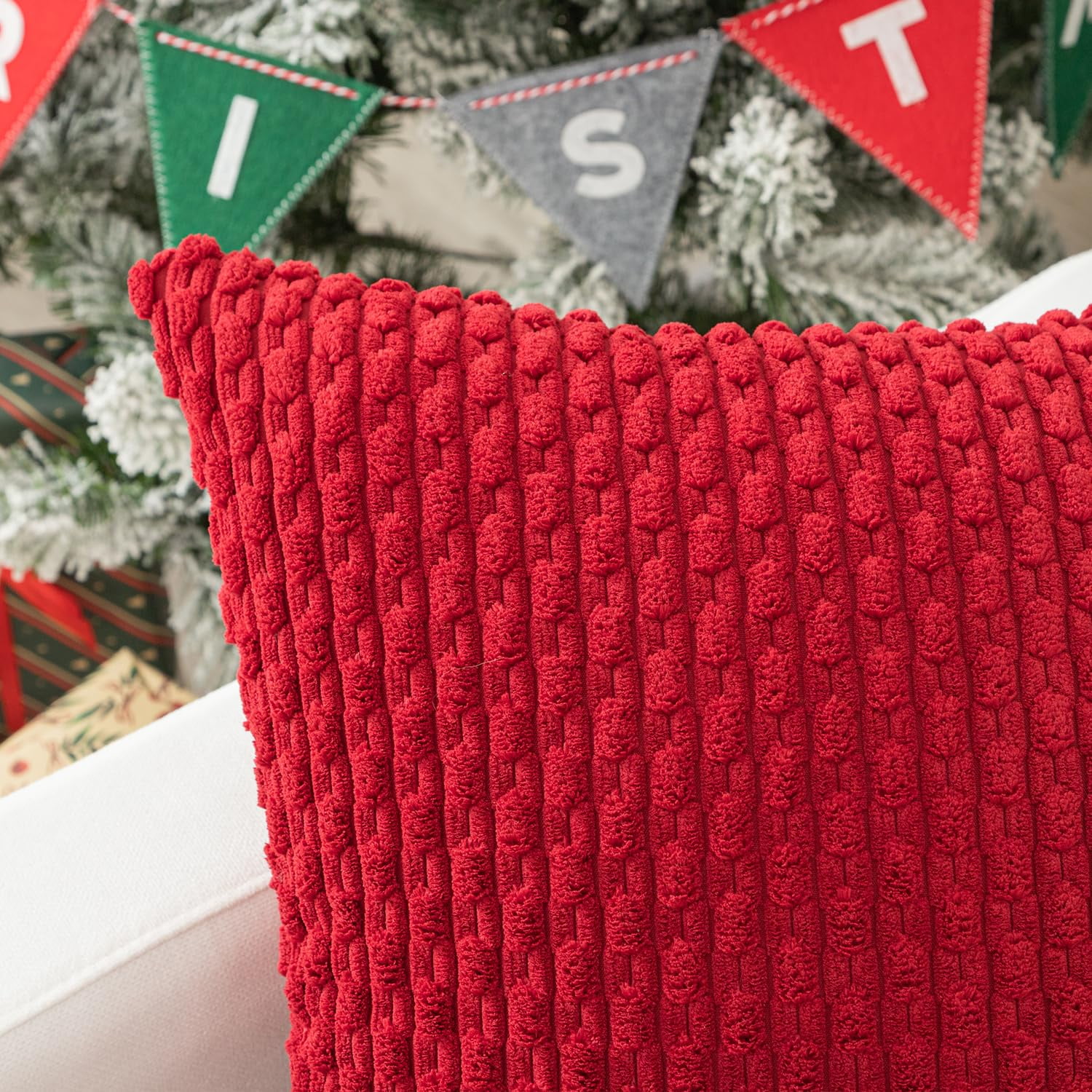 2 Pack Striped Velvet Corduroy Pillow Covers, Decorative Throw Cushion Cases for Couch, Sofa and Bed, 22 x 22-Inch, Red โ image 2