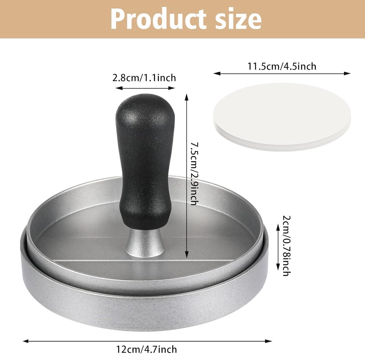Hamburger press - with 100 non-stick sheets - 12 × 7.5 cm - Burger Press - Burger makers - non-stick meat burger maker - Hamburger mold - Meat press — image 5