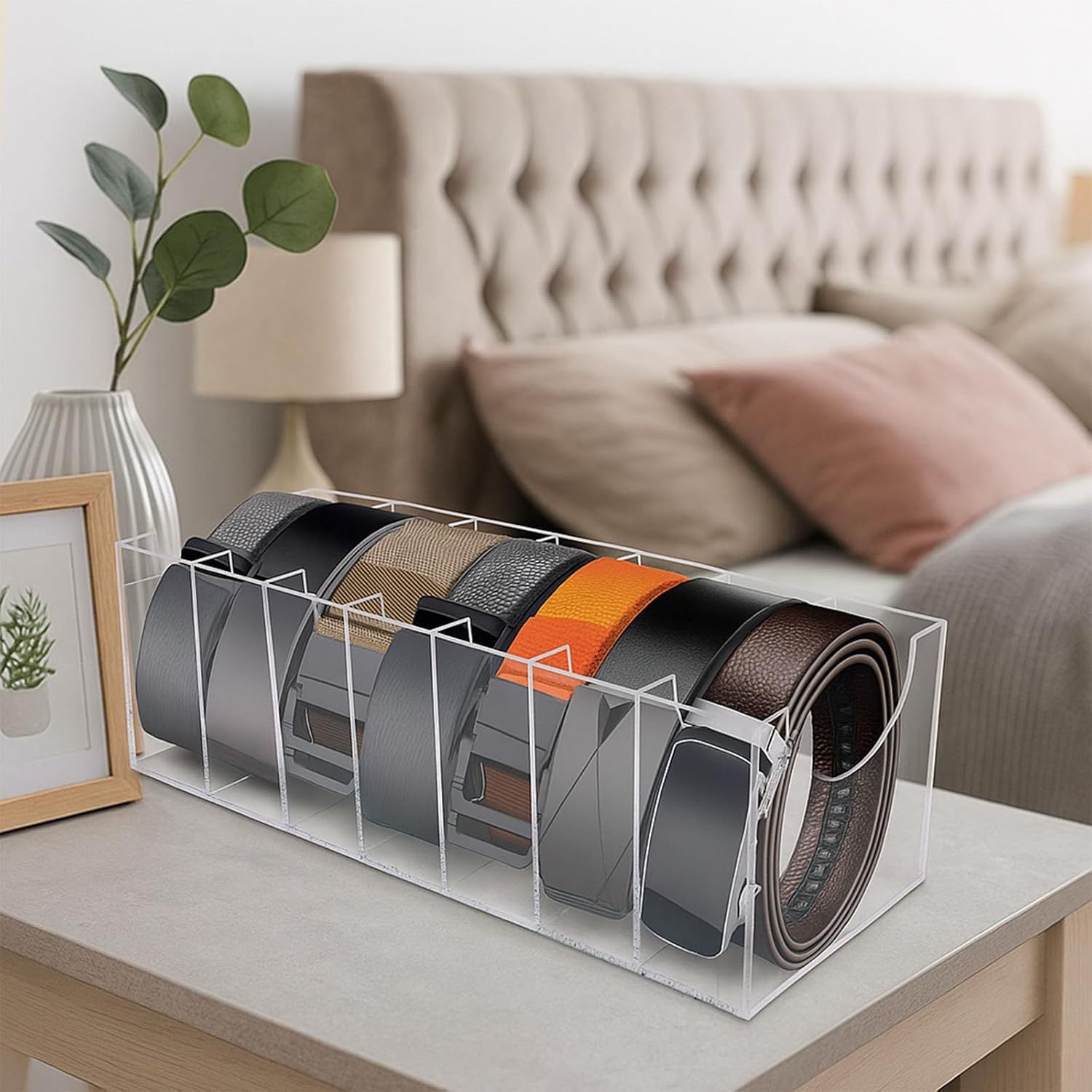 Belt Organizer, Acrylic Belt Storage Holder for The Closet 7 Compartments Display Case for Tie and Bow Tie — image 2