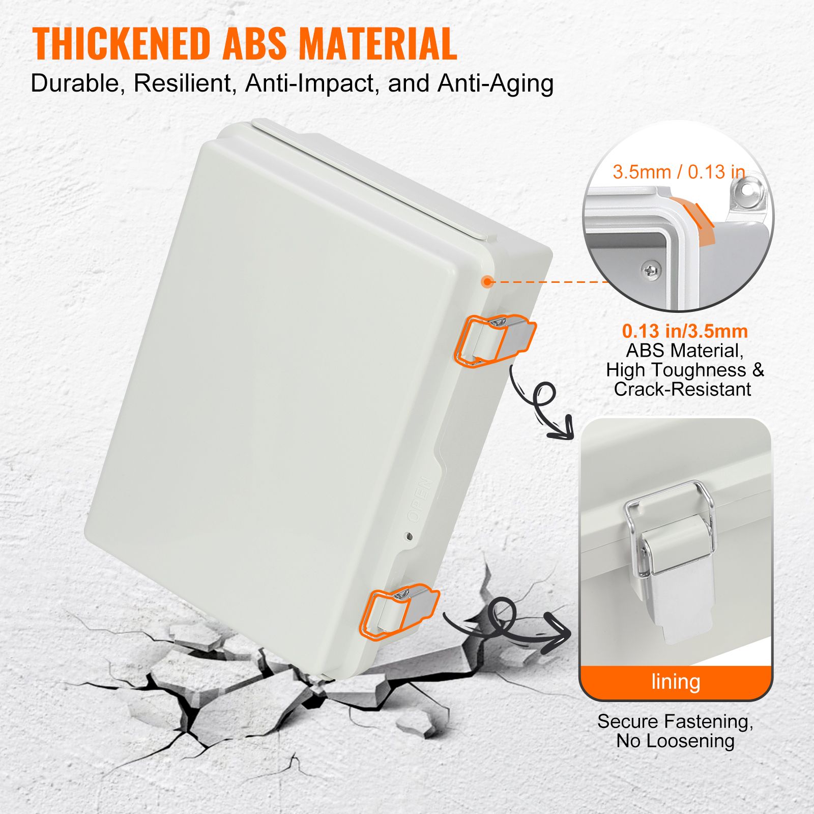 Outdoor Electrical Junction Box, 430 x 330 x 180 mm, ABS Plastic Electrical Enclosure Box with Hinged Cover Stainless Steel Latch, IP67 Dustproof Waterproof โ image 4