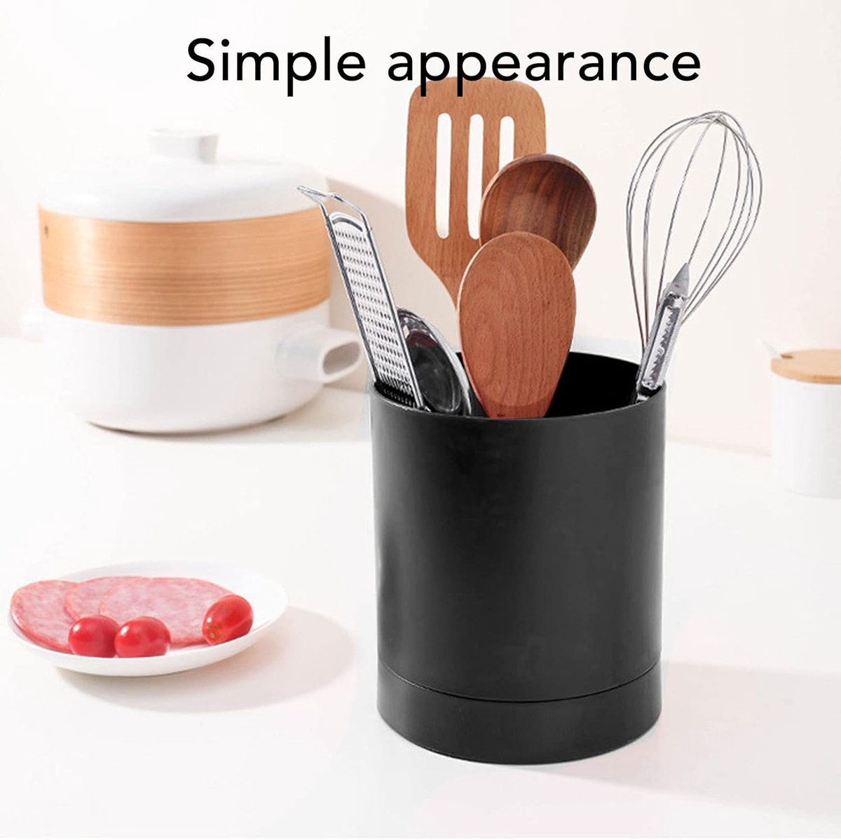 Kitchen utensil holder, large countertop kitchen utensil holder, 360-degree rotating simple chopsticks basket, kitchen cutlery holder with compartment design — image 4