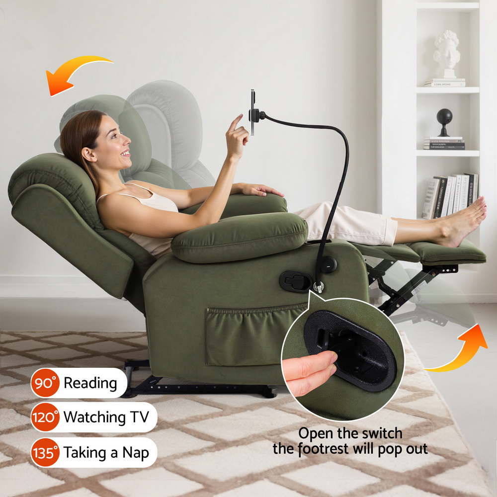 Artiss Recliner Chair Heated Massage Chair with Phone Holder Velvet — image 5