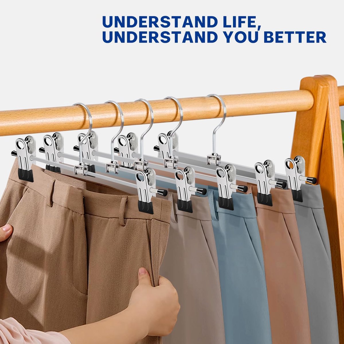 Set of 12 Clothes Hangers - Trouser Hangers - Chrome Iron Metal Hangers - Trouser Hanger - Clothes Hanger - 30cm - Skirt Hangers - Non-Slip Hanger — image 2