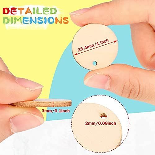 200 Pieces Uninished Blank Wood Circle Pendants Round Disc Circle Wood Pieces Round Wooden Disk with Hole Small Wooden Pendant or Crat Decoration Embellishment — image 4