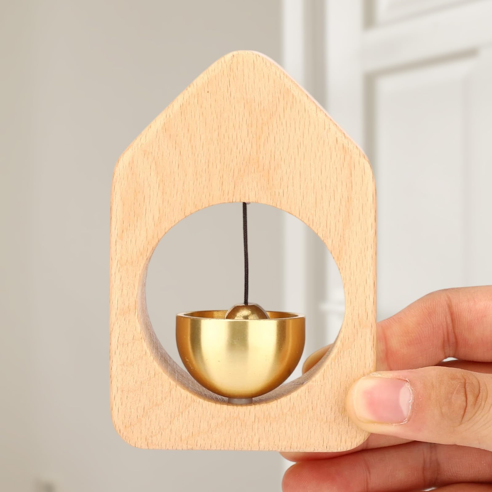 1 Piece Vintage Wooden Door Bell with Copper Chime and Magnetic Mount for Entryways and Bedrooms, Light Wood House Design — image 3