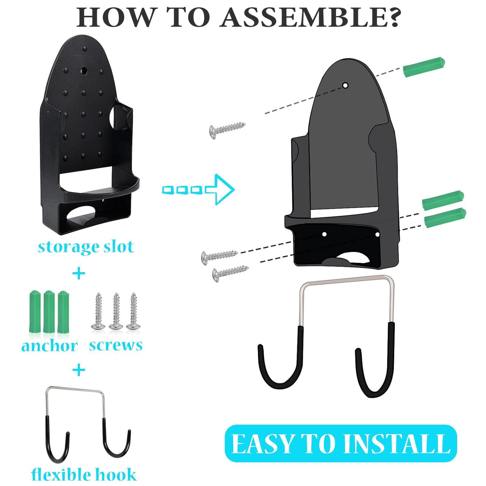 Ironing Board Hanger Wall Mount Electric Iron Holder Ironing Board Rack Household Bathroom Shelf - for Max 5 inch Width - Black — image 2