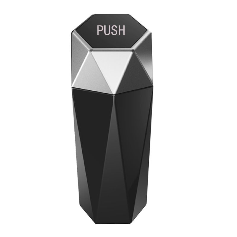 550ML Silver Car Trash Can with Automatic Rebound Lid & Diamond Design - Portable Waste Bin and Odour Proof Storage, Easy to Clean for Office Home Car Center