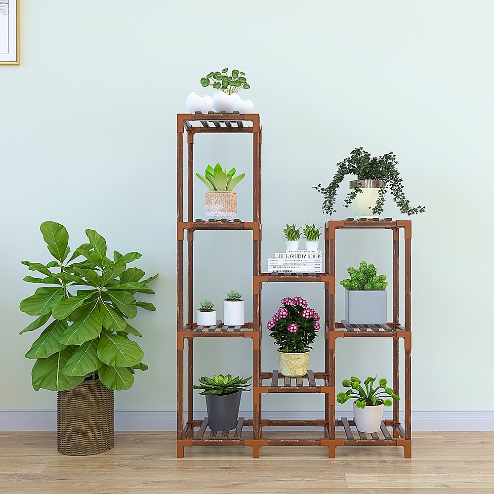 Indoor Outdoor Garden Plant Stand Planter Flower Pot Shelf Wooden Shelving - 9 Shelves โ image 2