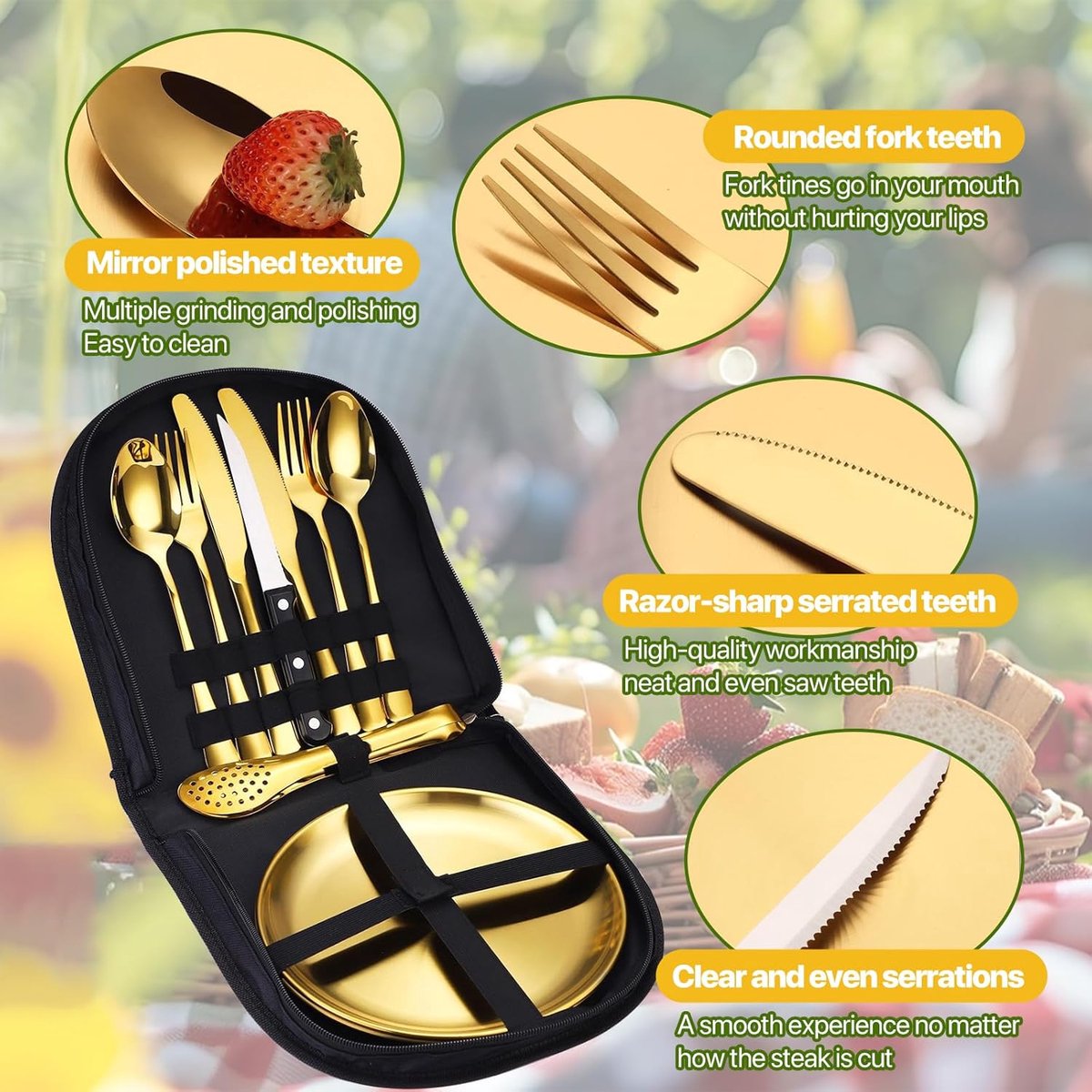 2 Person Cutlery Set (10-piece) - Camping Set for 2 People - Spoons, Knives, Forks, Steak Knives - 10 Pieces Stainless Steel Cutlery - Including Carrying Bag โ image 2